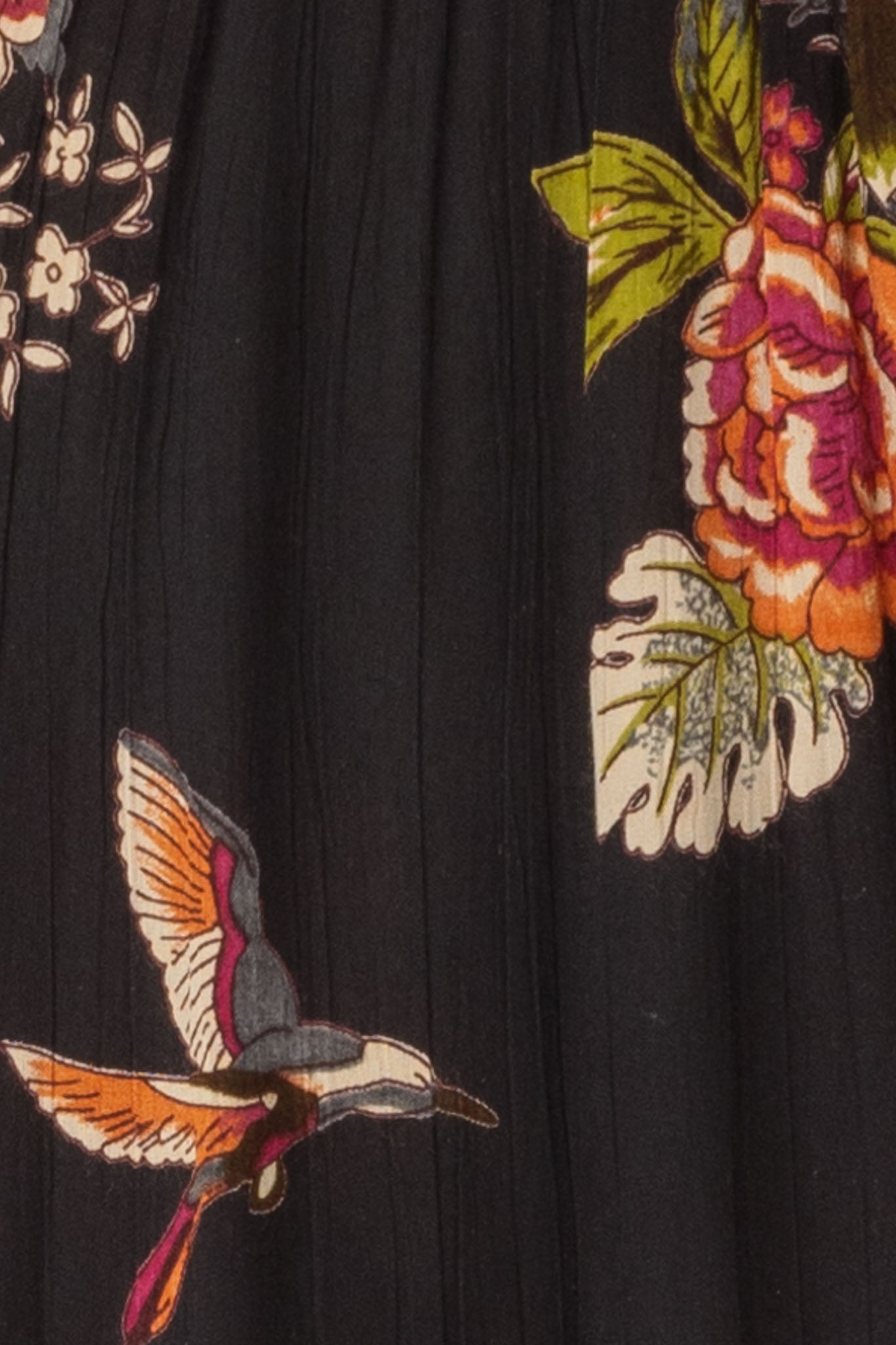 Floral/Bird Smocked High Low Dress with Lace-Up Back
