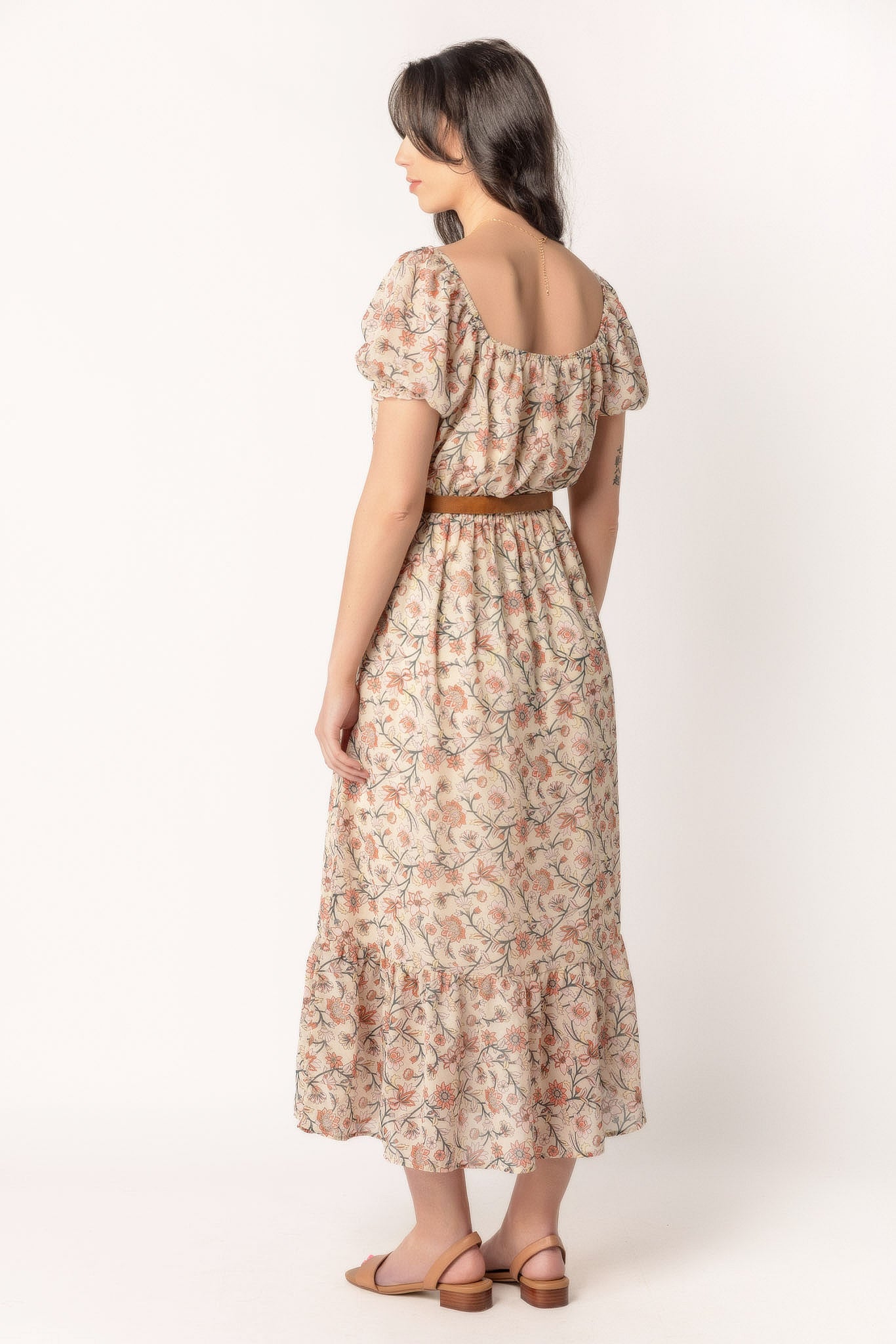 Wallflower Boho Floral Puff Sleeve Belted Maxi Dress