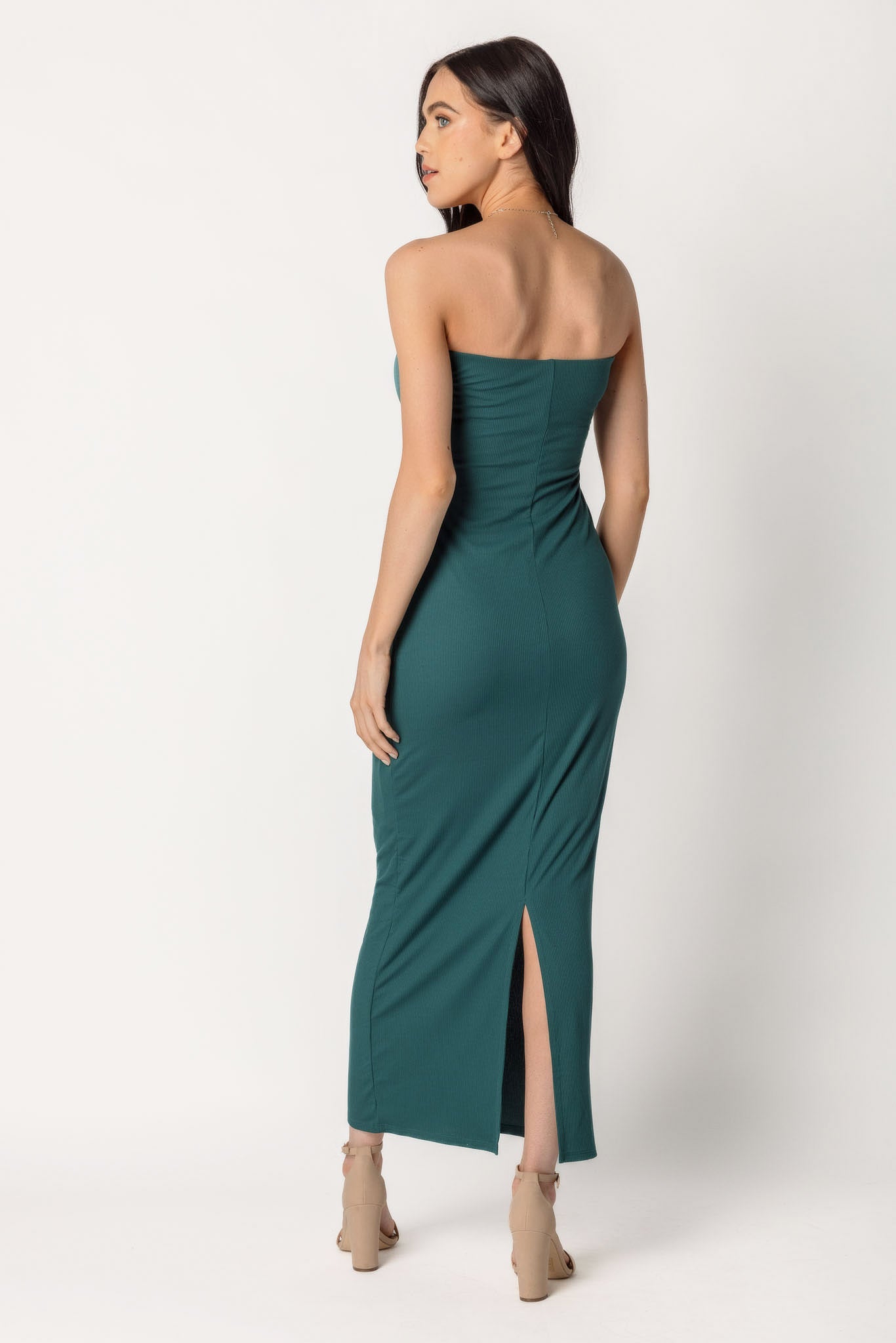 Rib Double Layer Strapless Maxi Dress