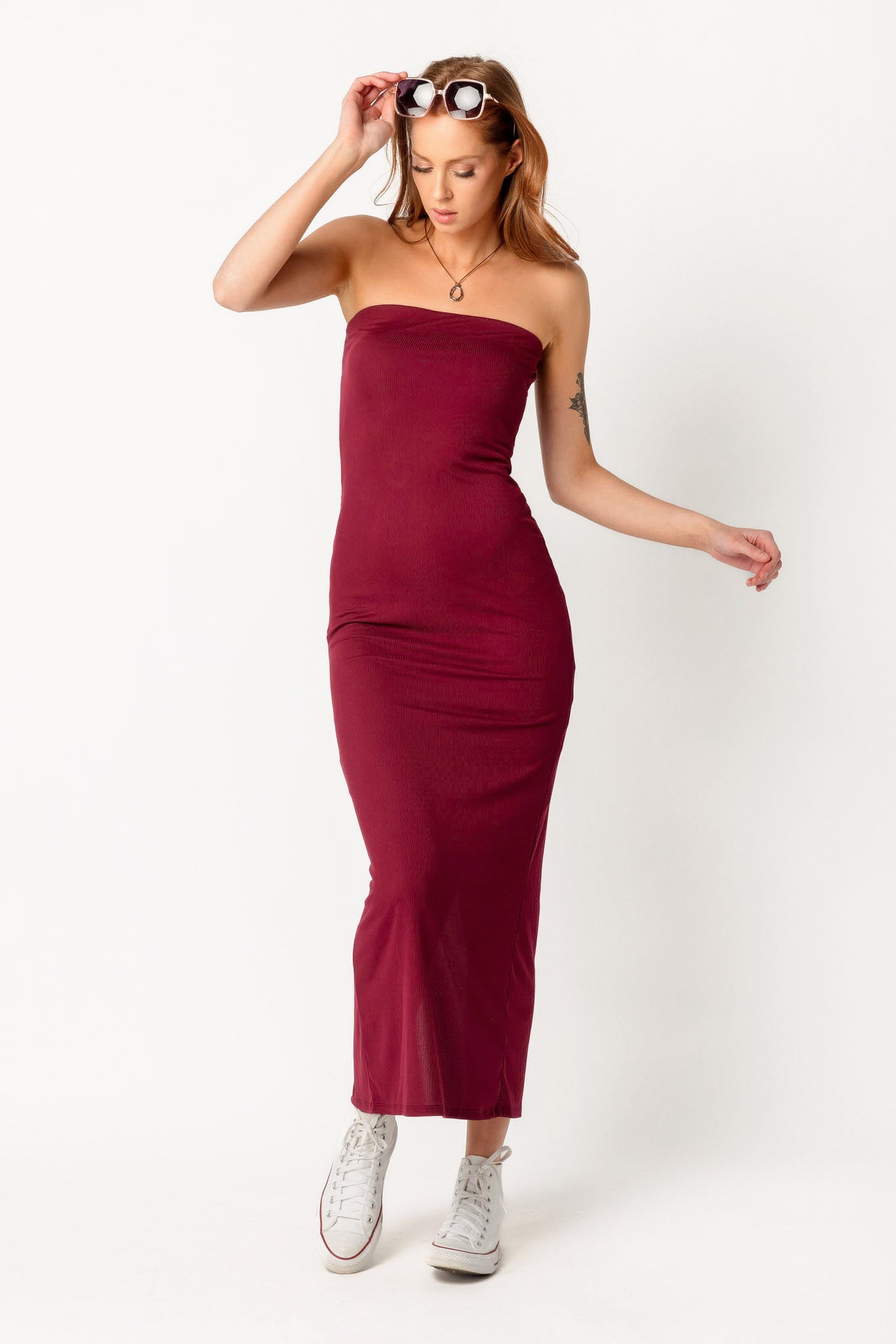 Rib Double Layer Strapless Maxi Dress
