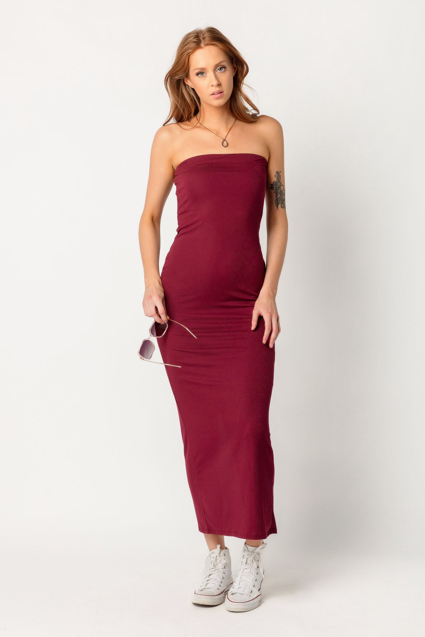Rib Double Layer Strapless Maxi Dress