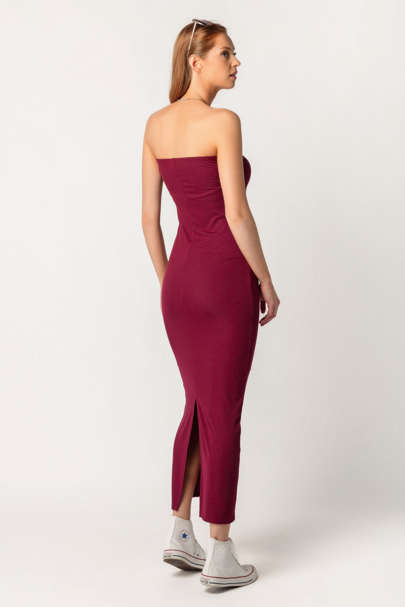 Rib Double Layer Strapless Maxi Dress