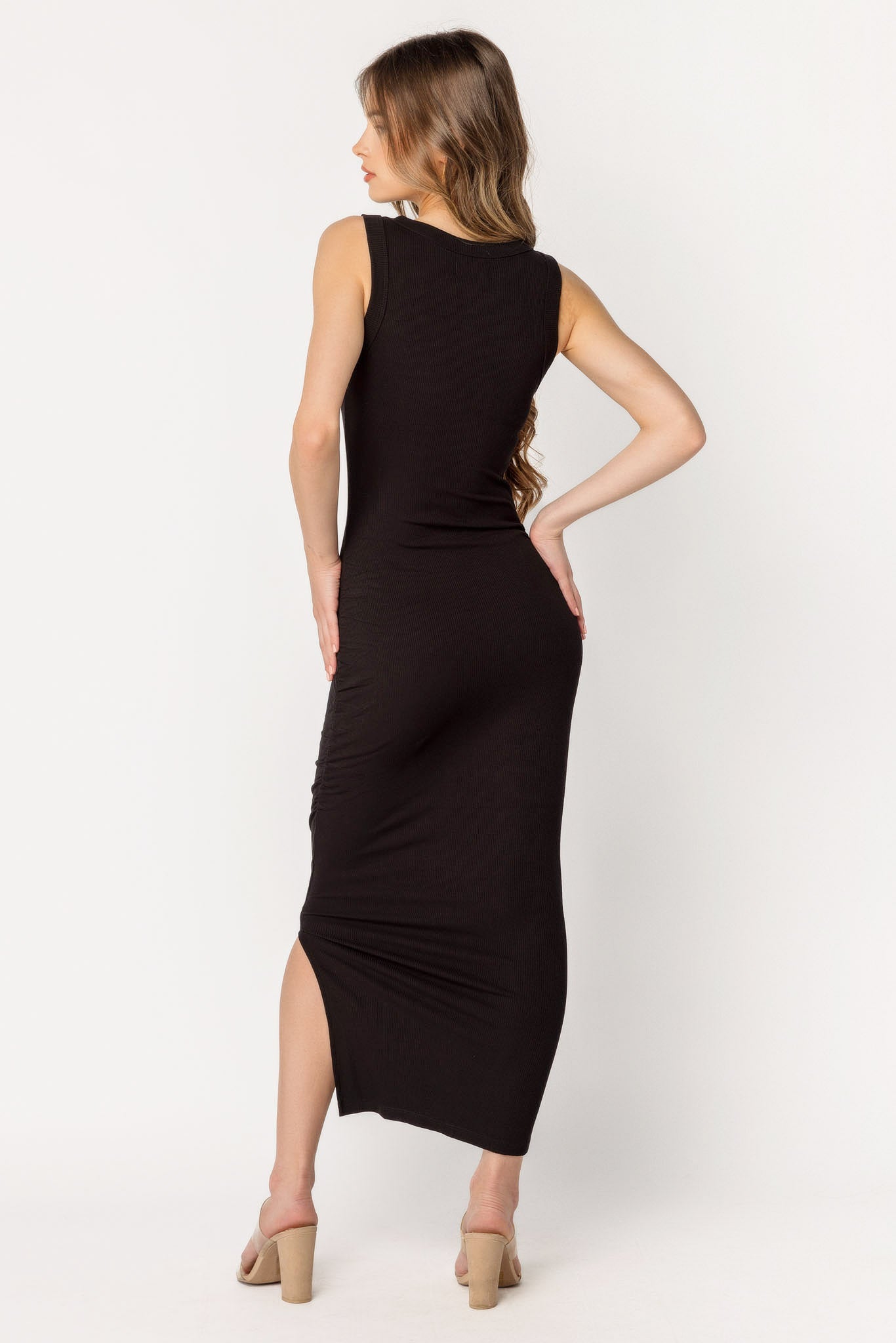 Rib Tank Midi Dress with Ruching