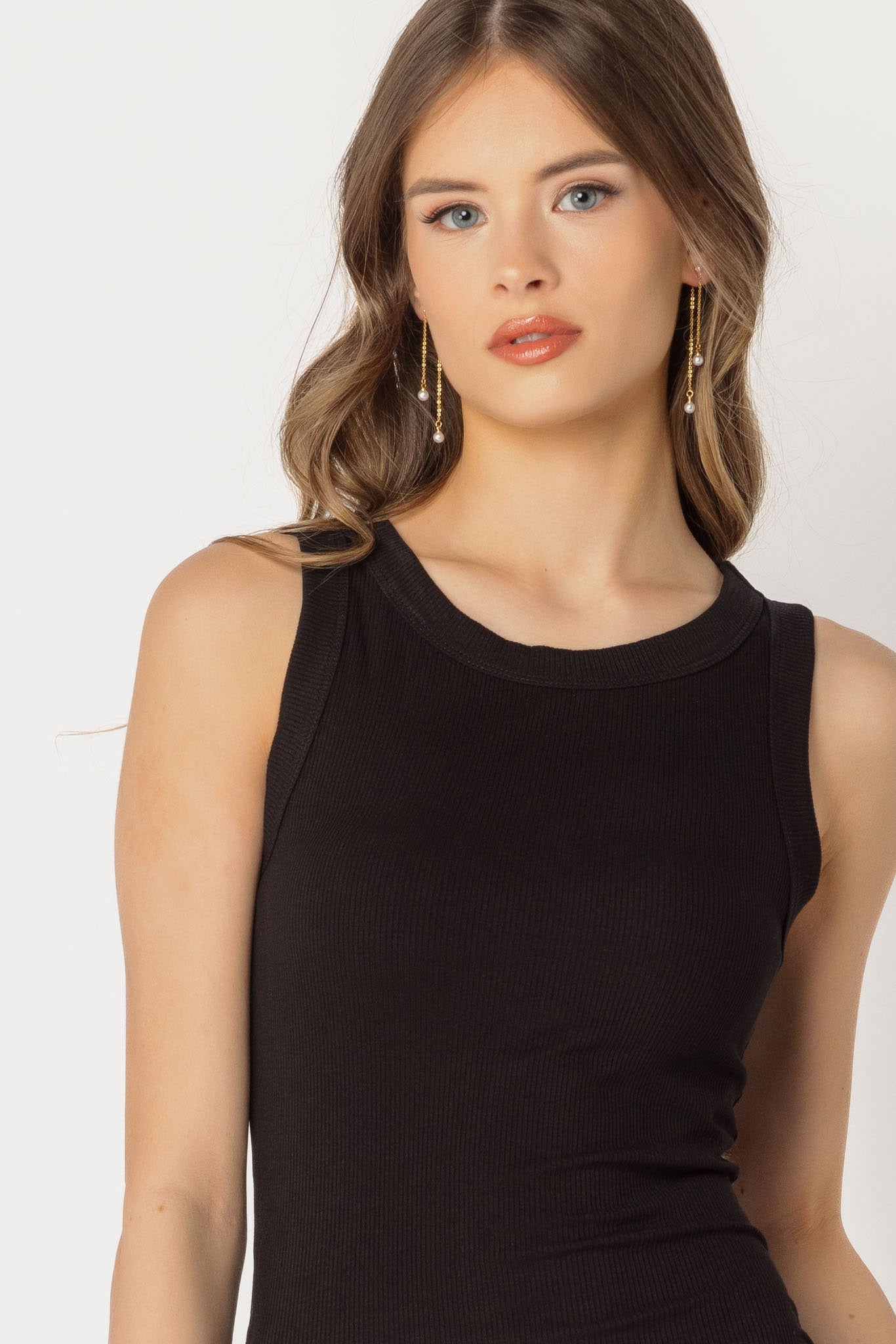 Rib Tank Midi Dress with Ruching