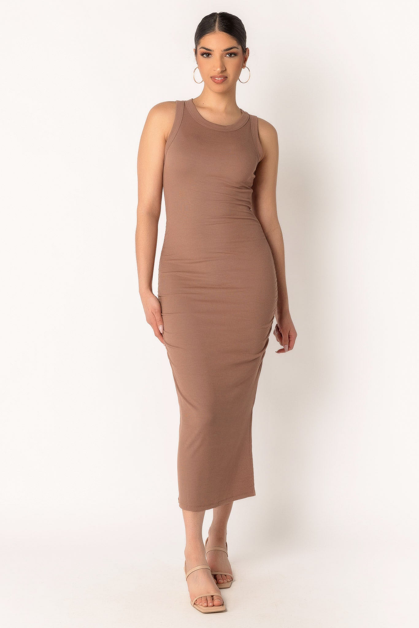 Rib Tank Midi Dress with Ruching