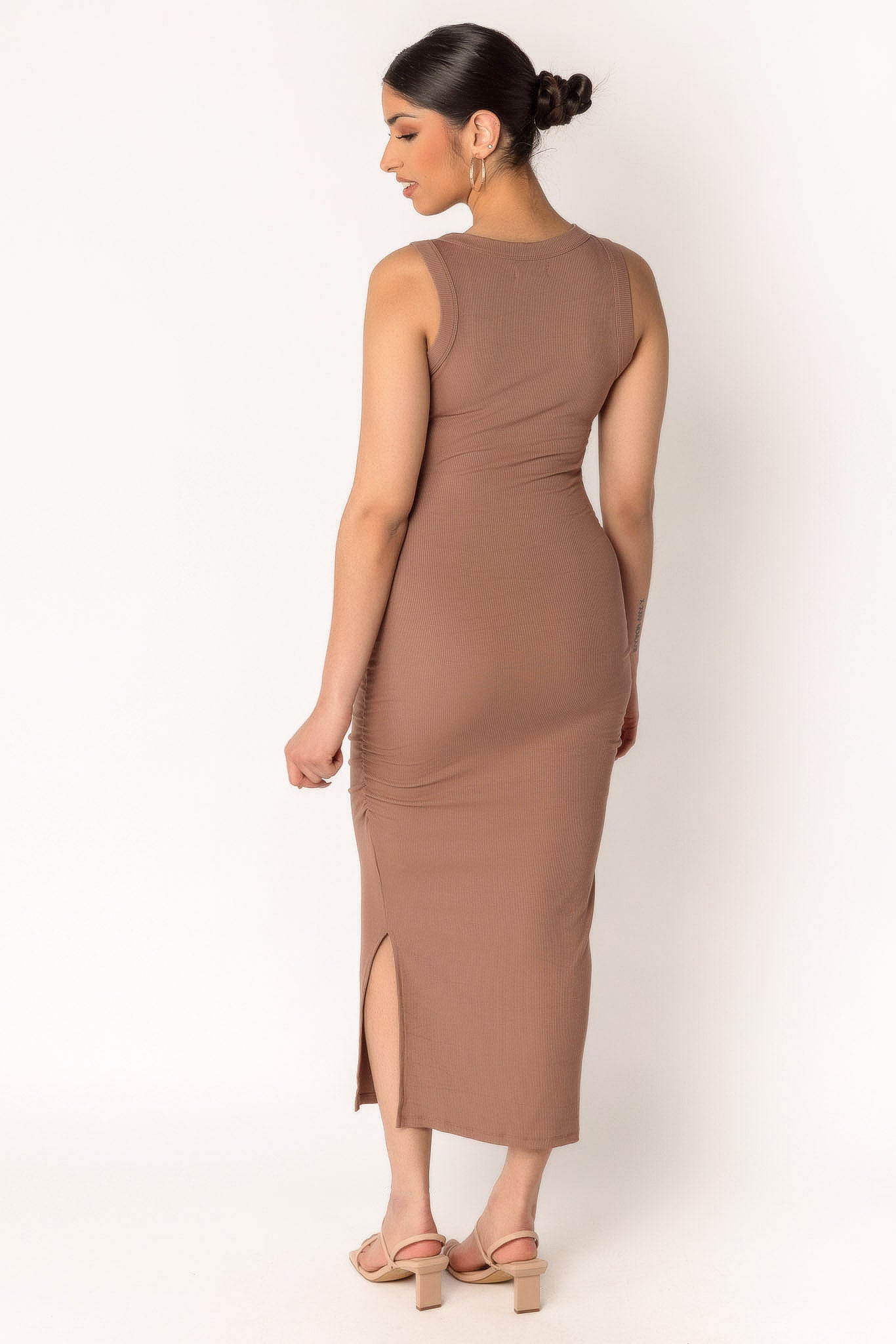 Rib Tank Midi Dress with Ruching