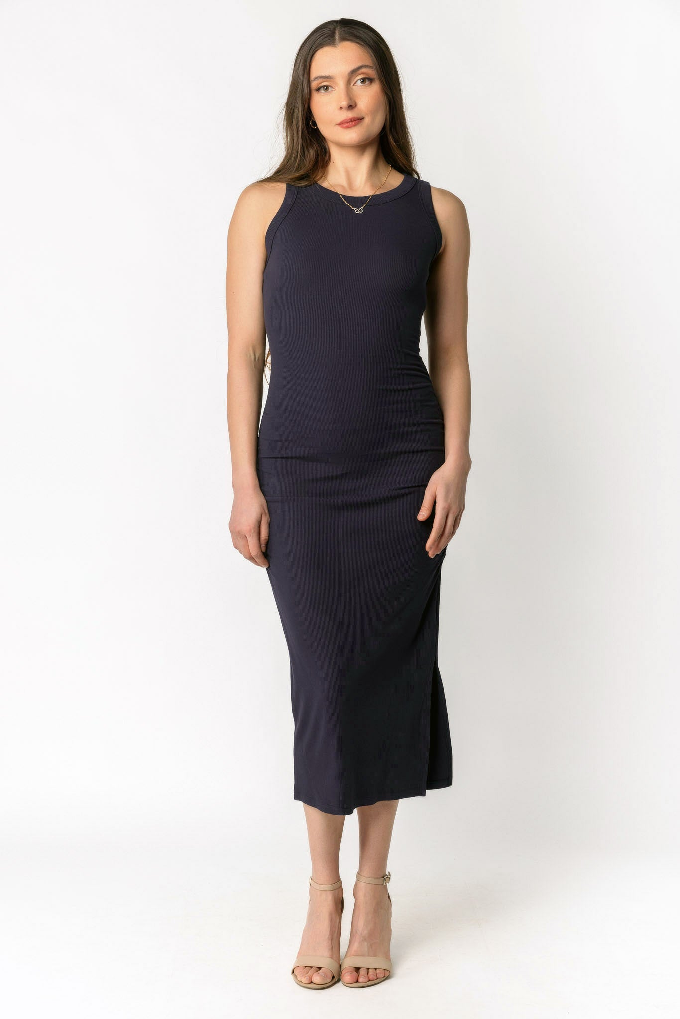 Rib Tank Midi Dress with Ruching