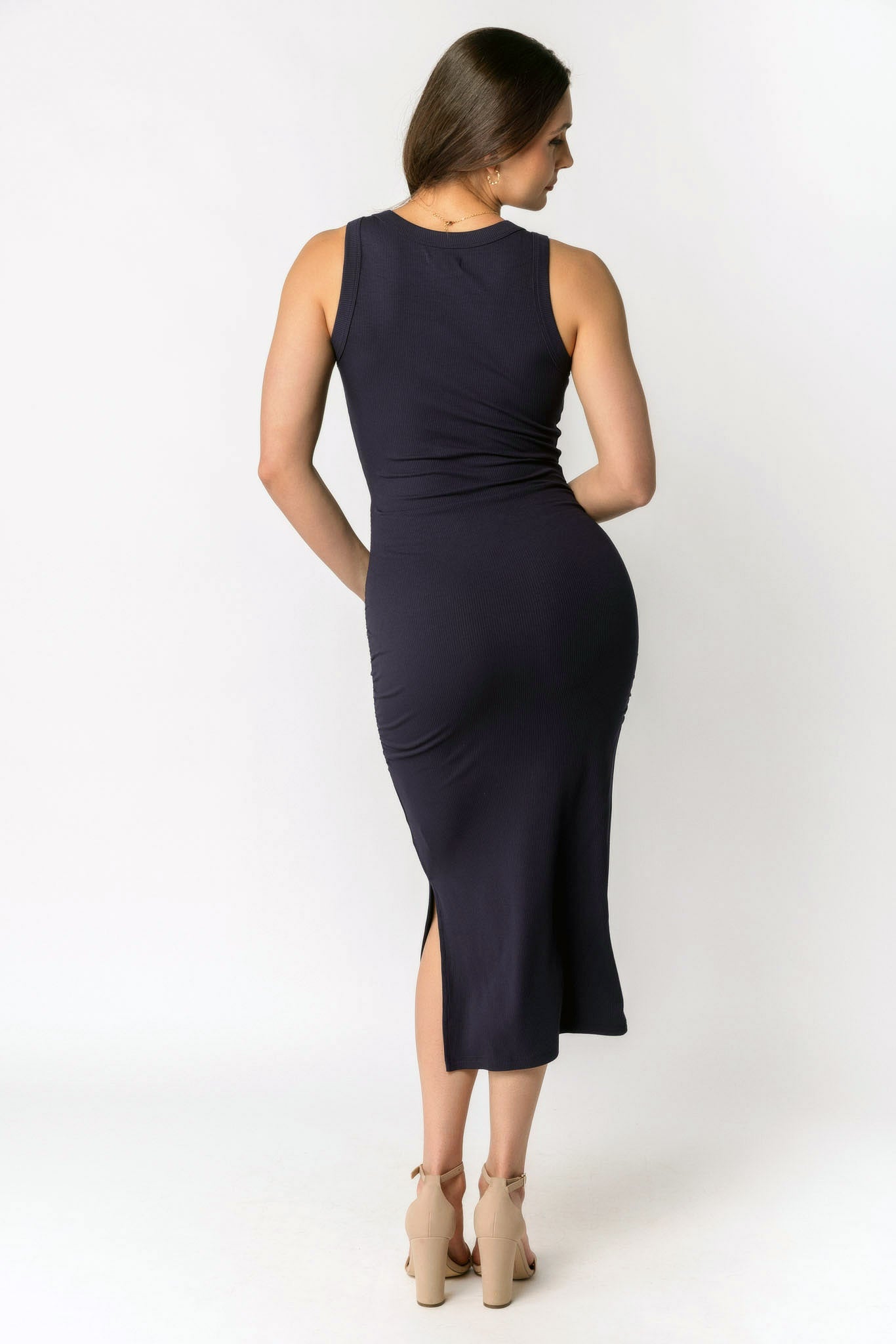Rib Tank Midi Dress with Ruching