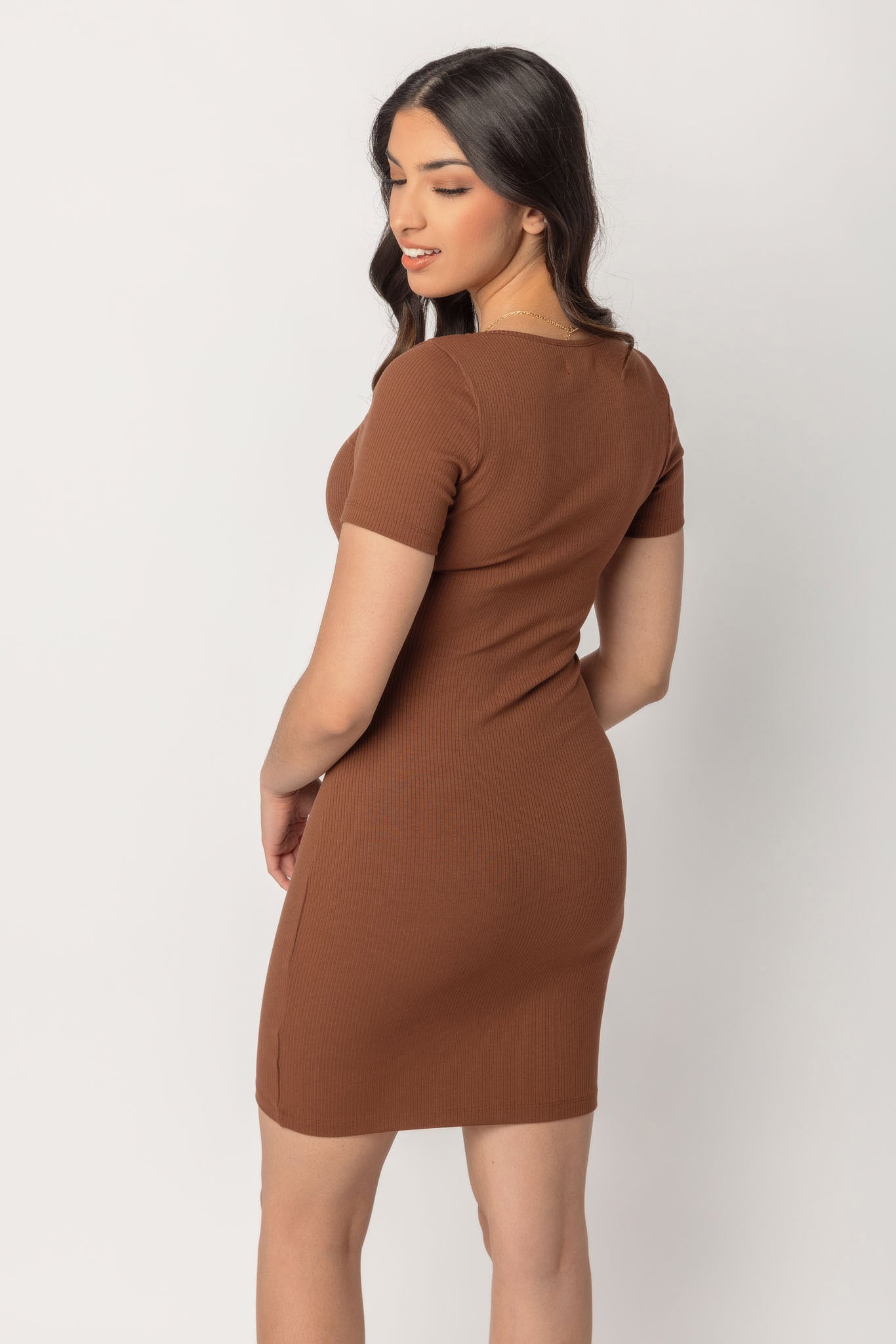 Rib Short Sleeve Square Neck Bodycon Dress