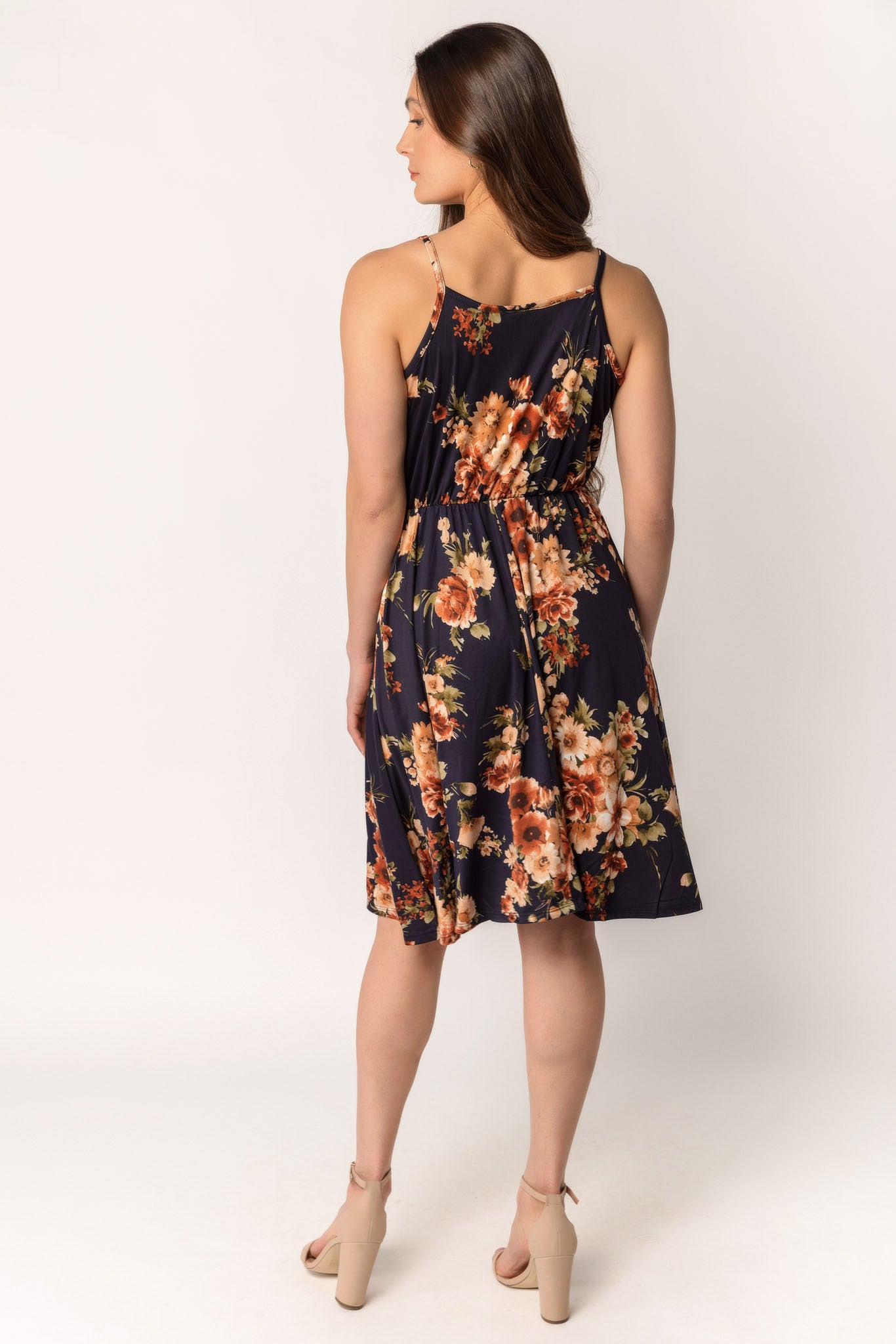 Floral Brushed Midi Dress with Elastic Waist