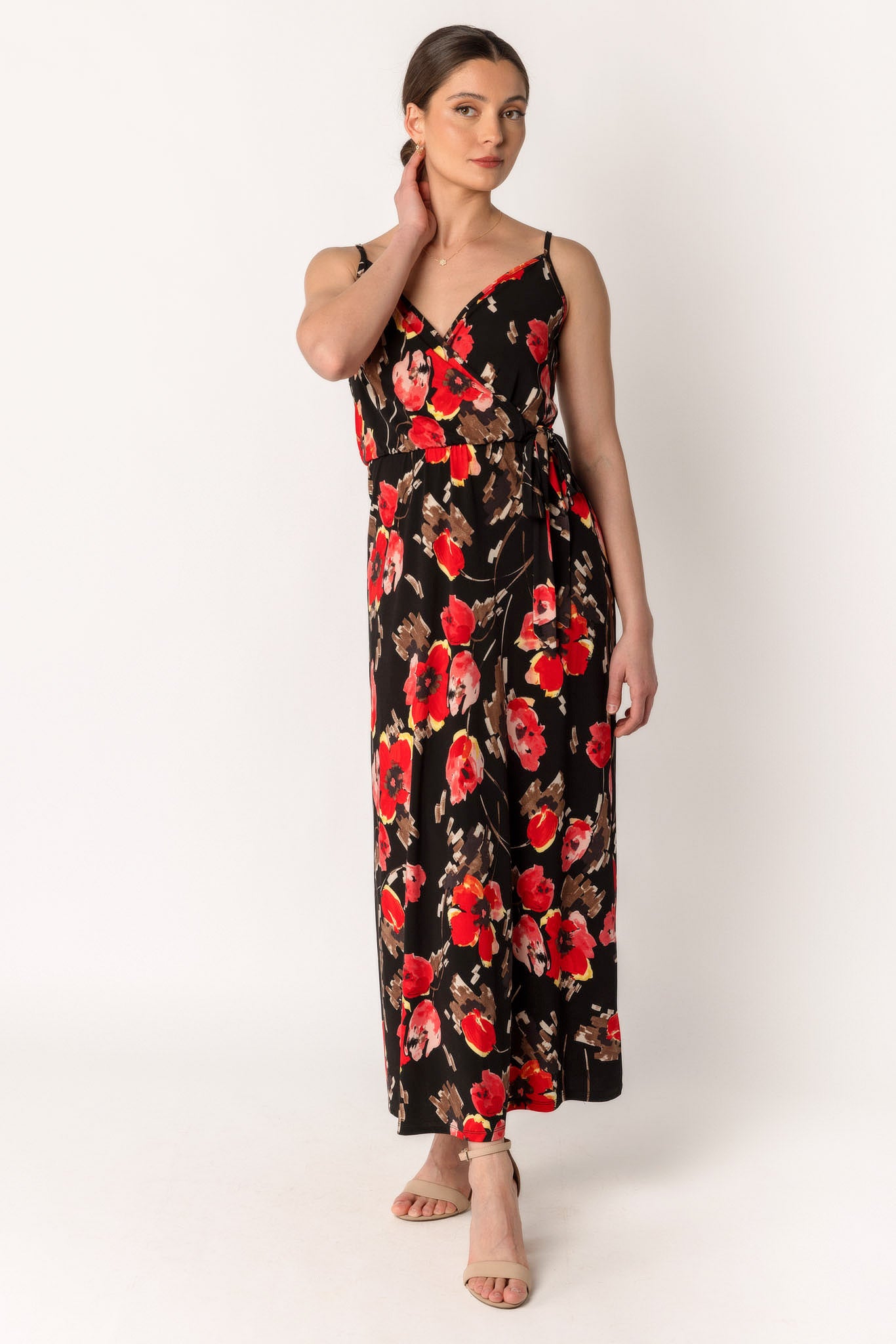 Paintbrush  Floral Crossover Maxi Dress with Side Tie