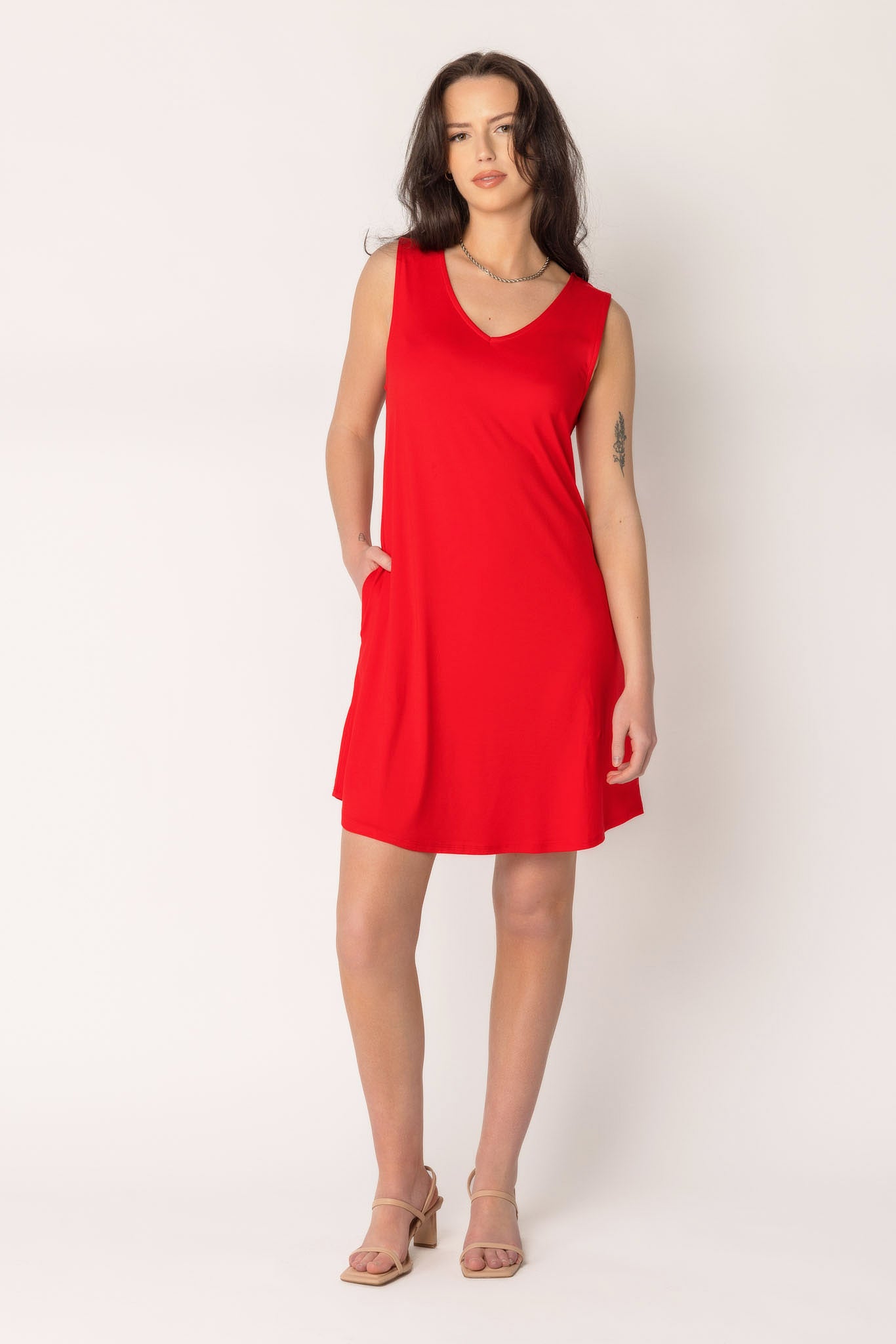 Brushed Double V-Neck Dress
