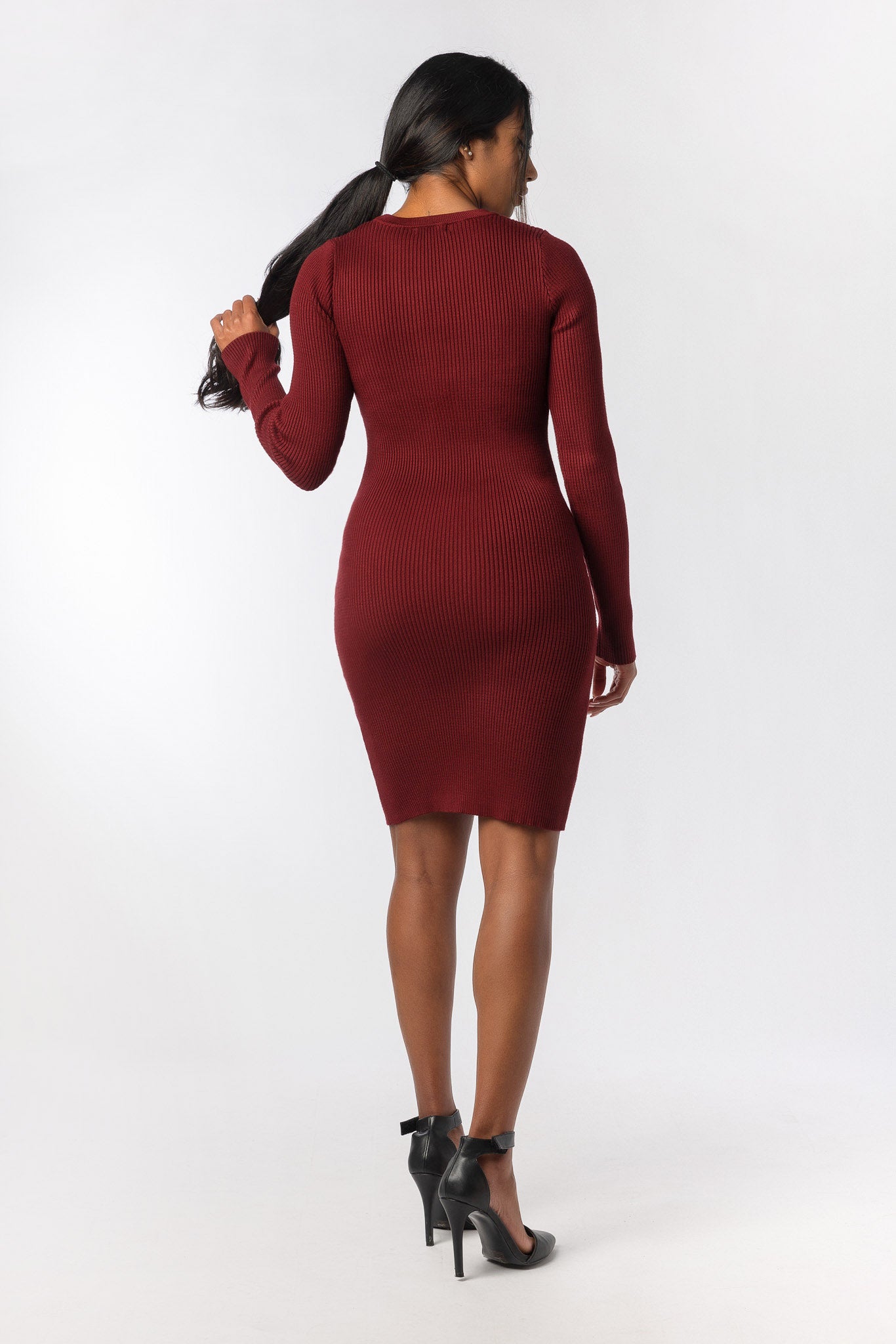 Ribbed Crew Neck Long Sleeve Bodycon Mini Dress