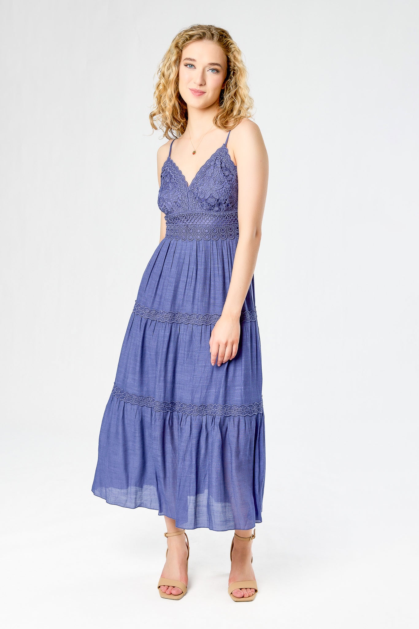 Gauze Maxi Tiered Dress with Crochet Bodice