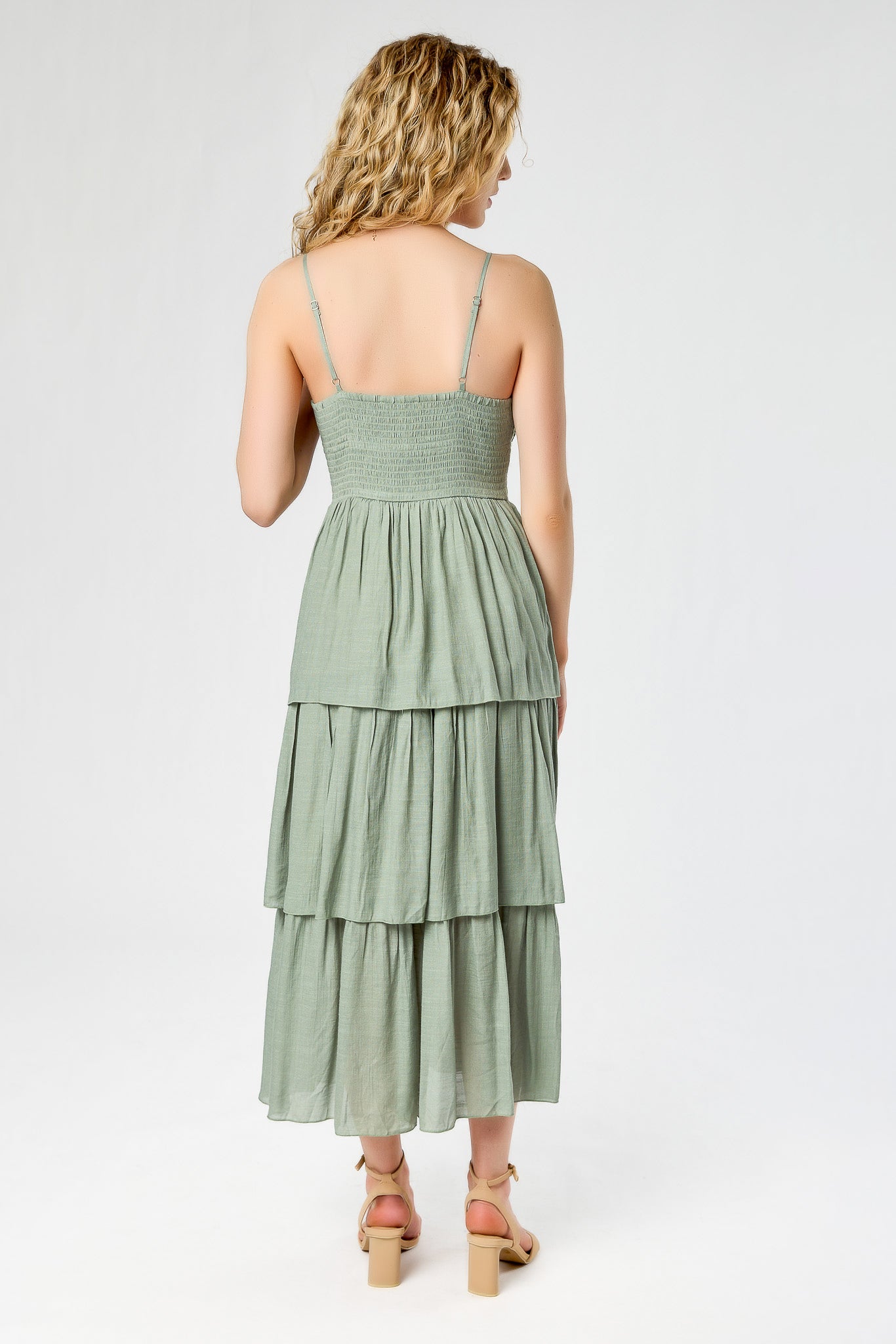 Gauze Spaghetti Strap V-Neck Maxi Dress with Crochet Bodice and Tiered Skirt