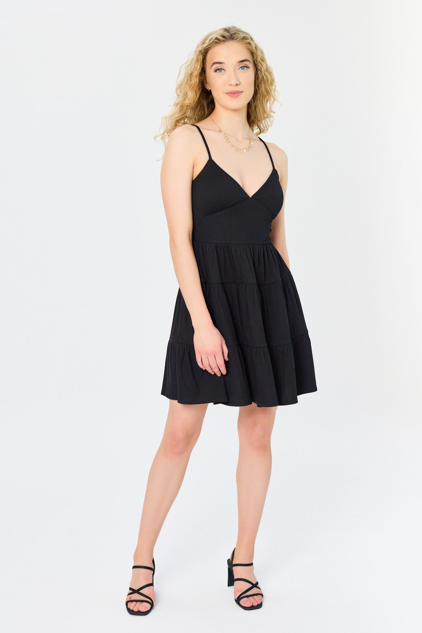Ribbed Tiered Spaghetti-Strap Dress