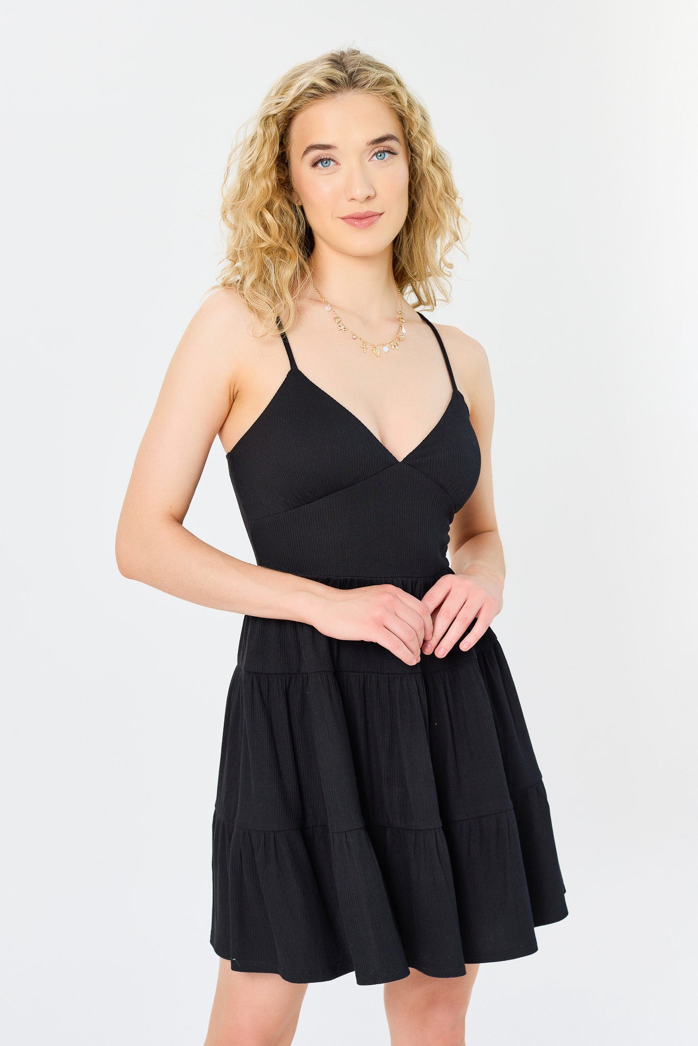 Ribbed Tiered Spaghetti-Strap Dress