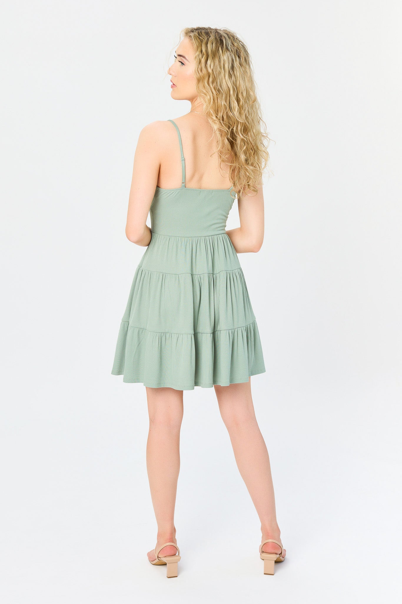 Ribbed Tiered Spaghetti-Strap Dress