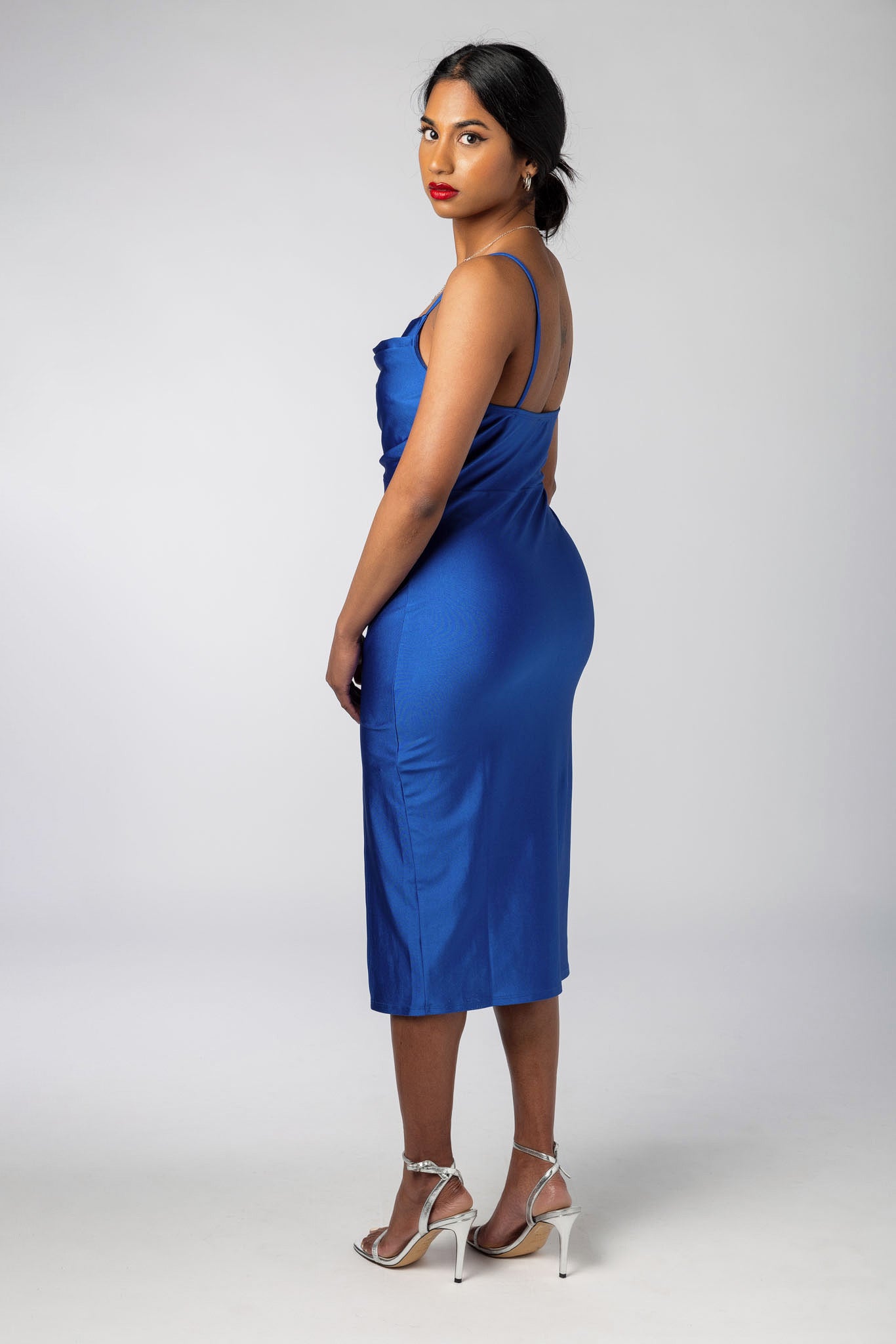 Satin Spaghetti Strap Midi Dress with Side Slit