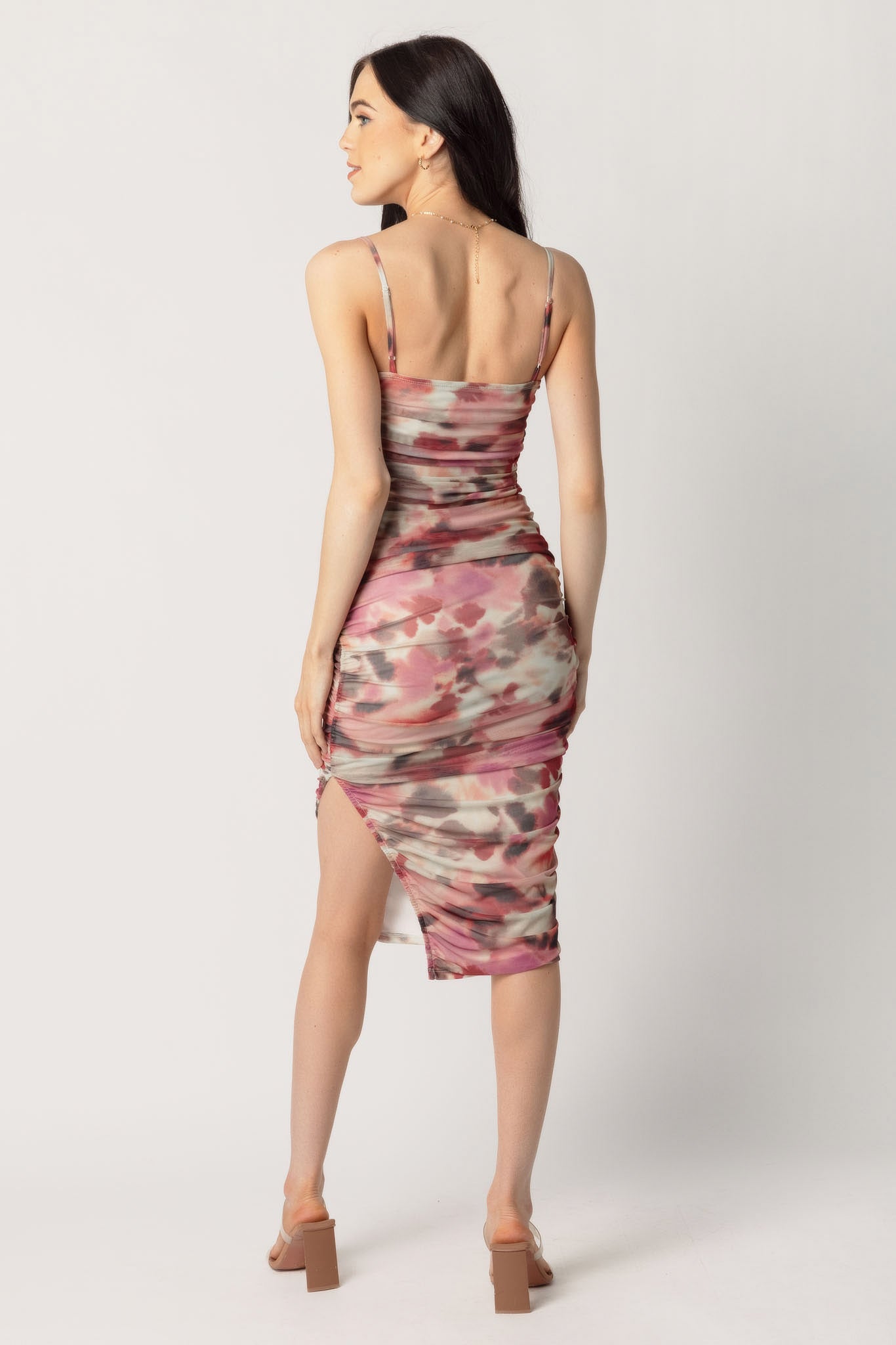 Tie-Dye Mesh Midi Dress with Side Slit