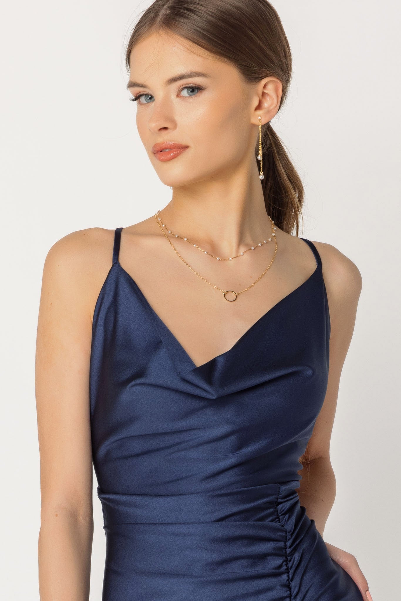 Satin Drape Neck Maxi Dress with Side Slit