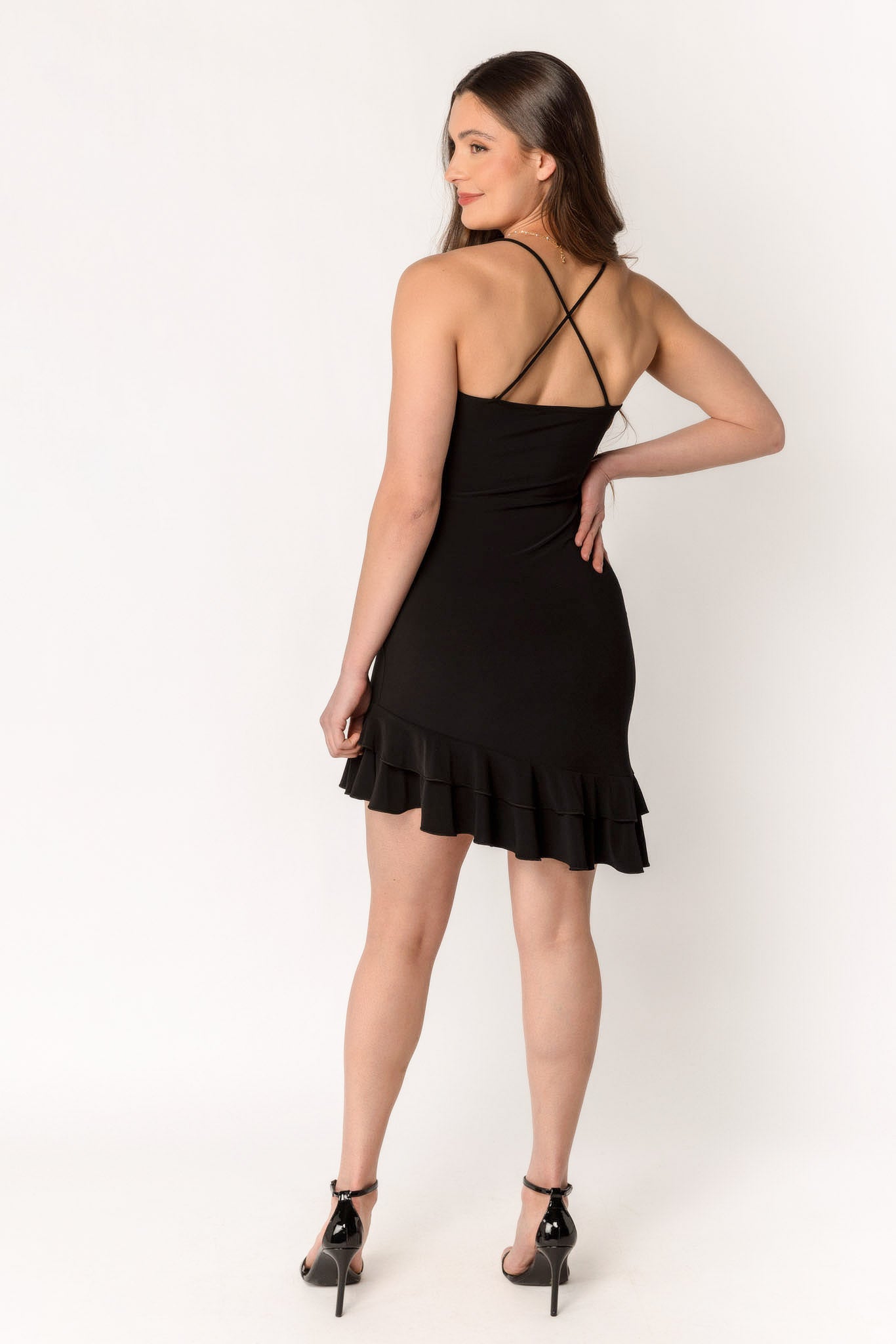 Spaghetti Strap Mini Dress with Double Ruffle Hem