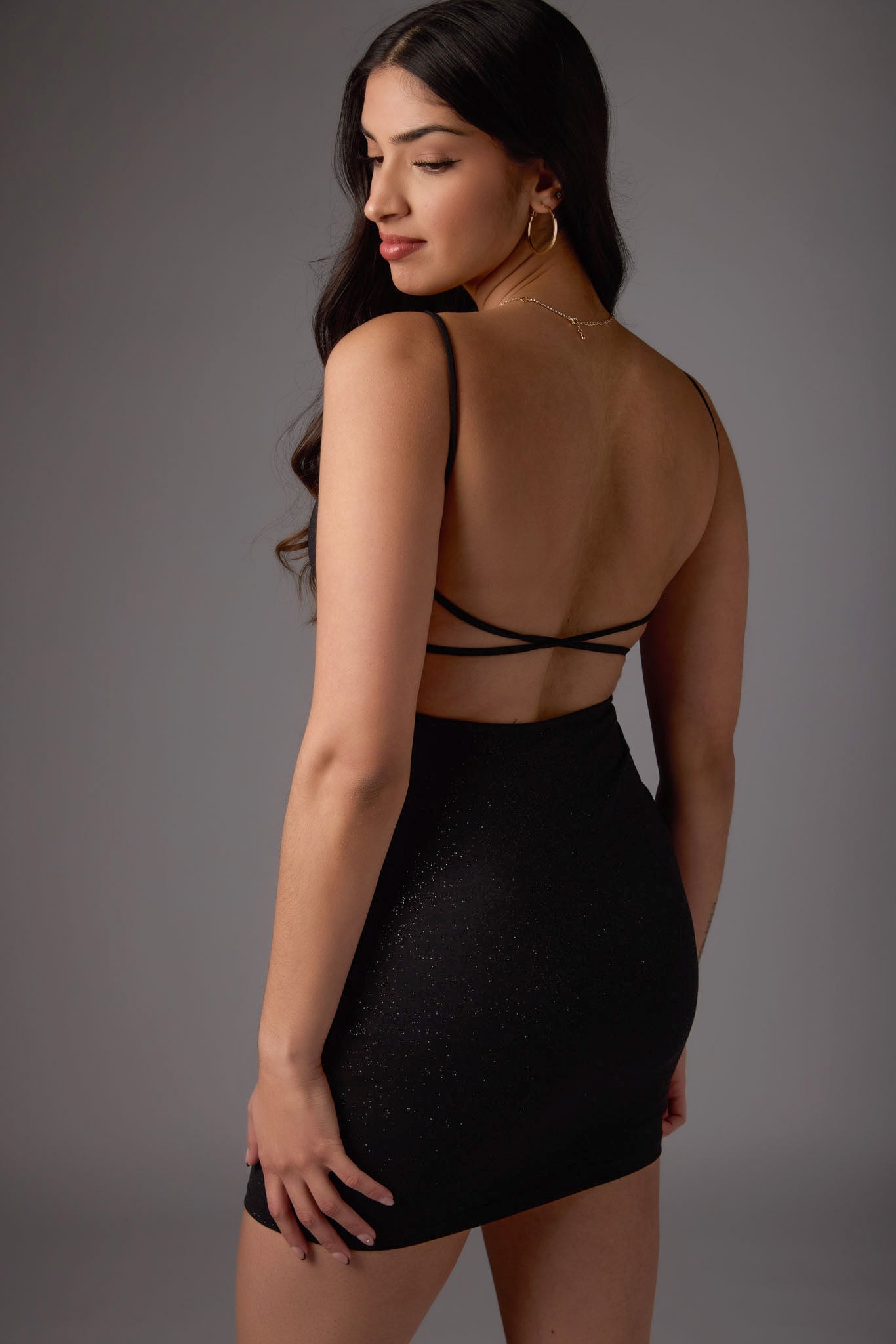 Glitter Spaghetti Strap Mini Dress with Open Back