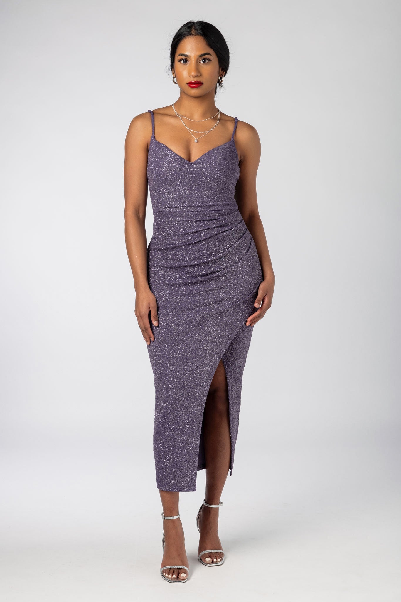 Glitter Midi Dress with Crossover Hem