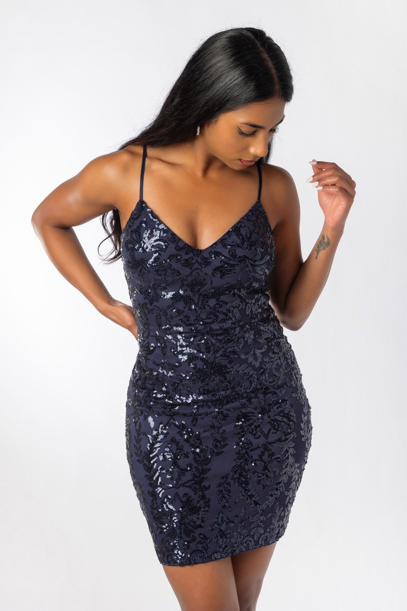 Sequin Mesh Spaghetti Strap Bodycon Dress