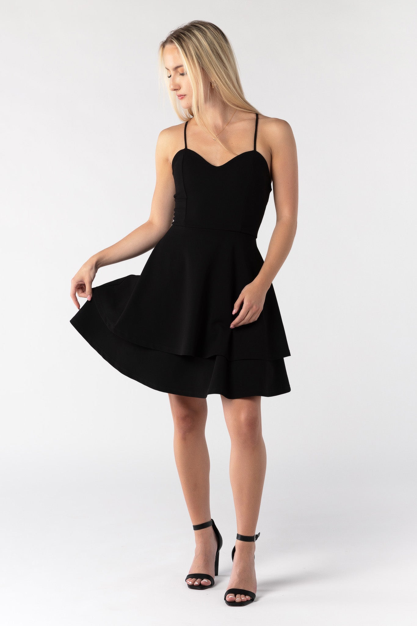 Stretch Crepe Double Hem Lace-Up Skater Dress