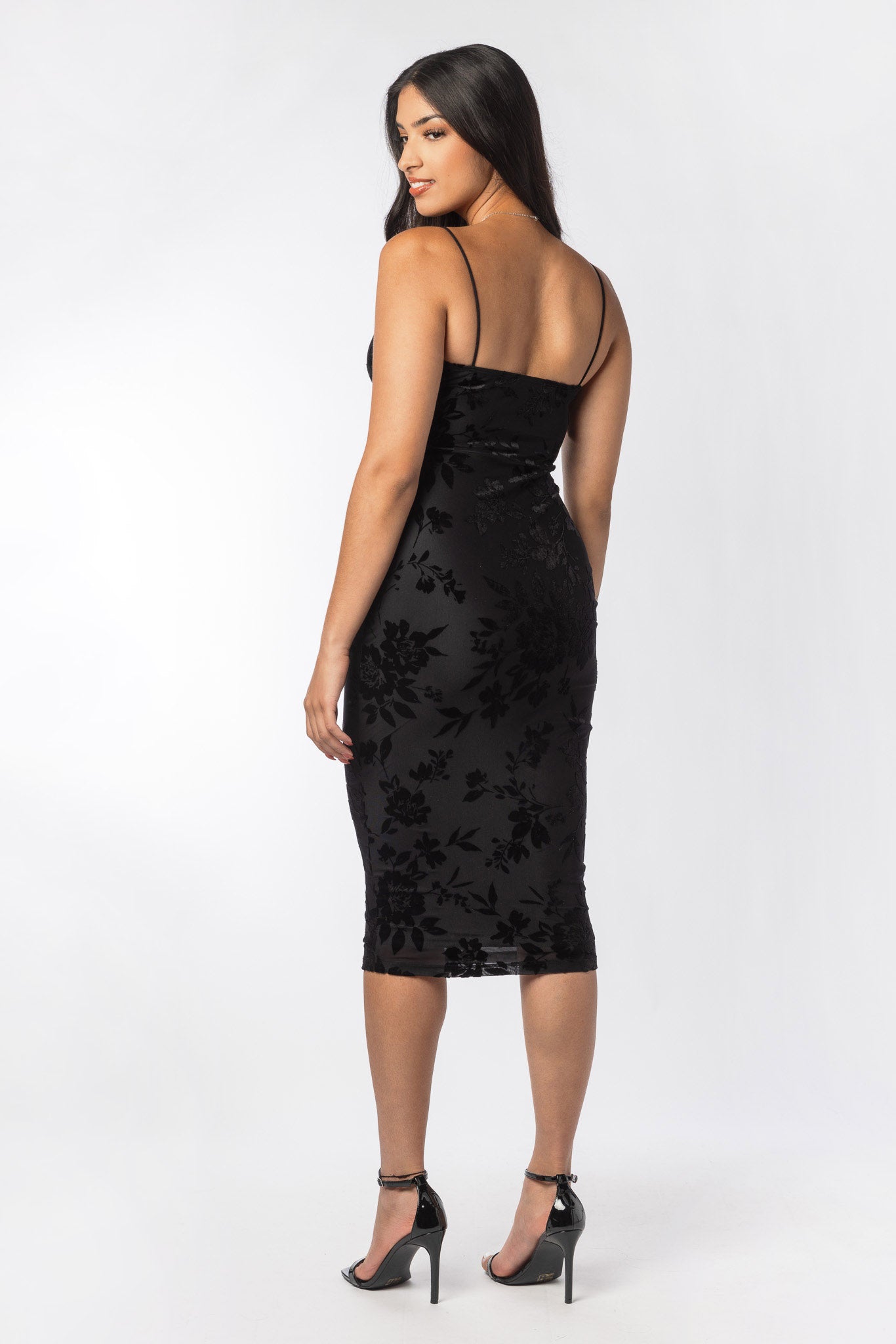 Floral Velvet Spaghetti Strap Midi Dress