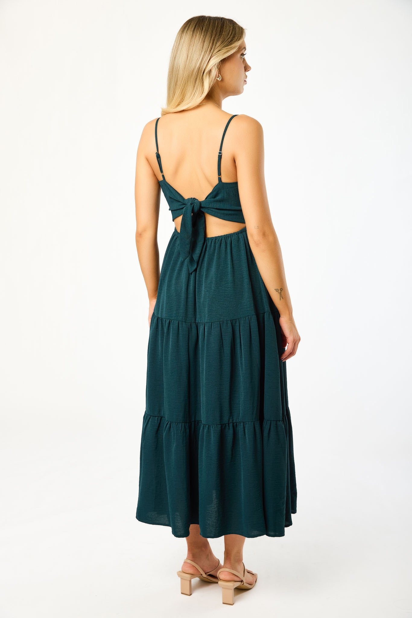 Airflow Sleeveless Tie-Back Tiered Midi Dress