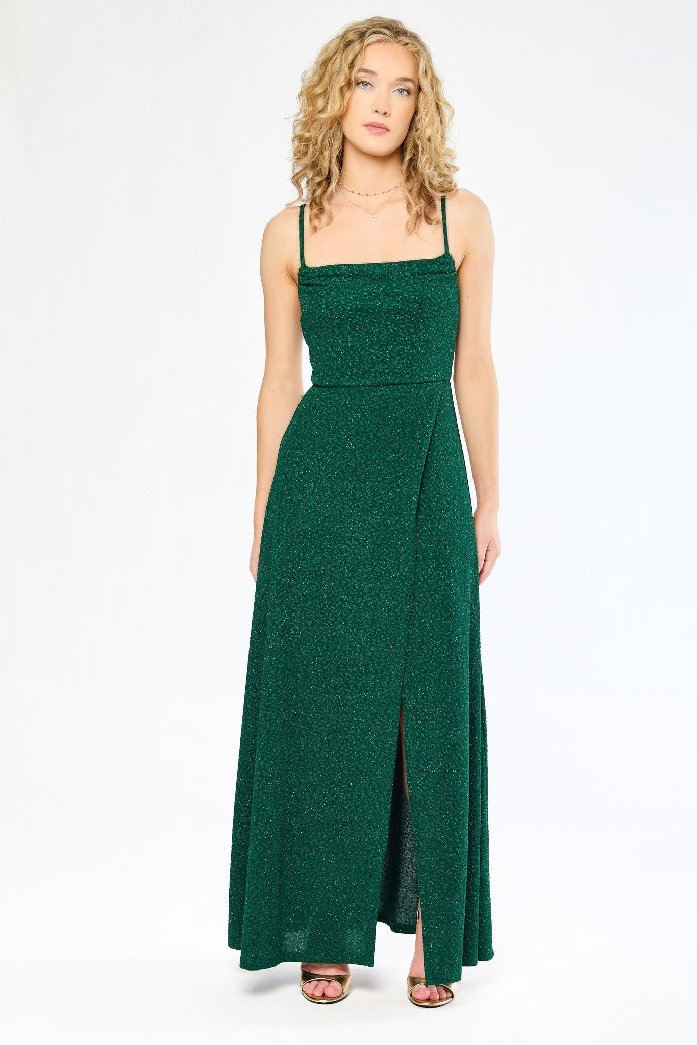 Cowl-Neck Maxi Glitter Dress