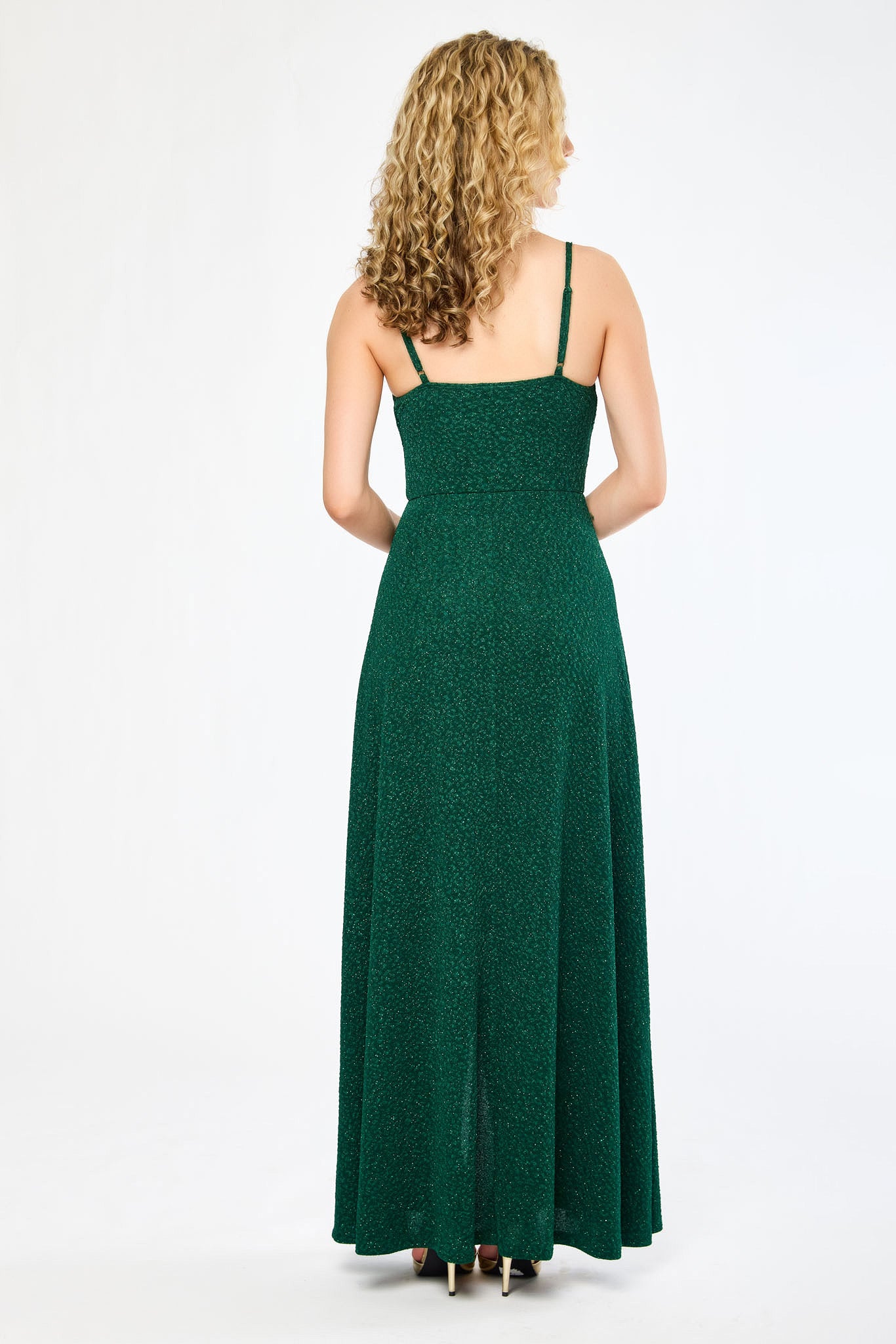 Cowl-Neck Maxi Glitter Dress