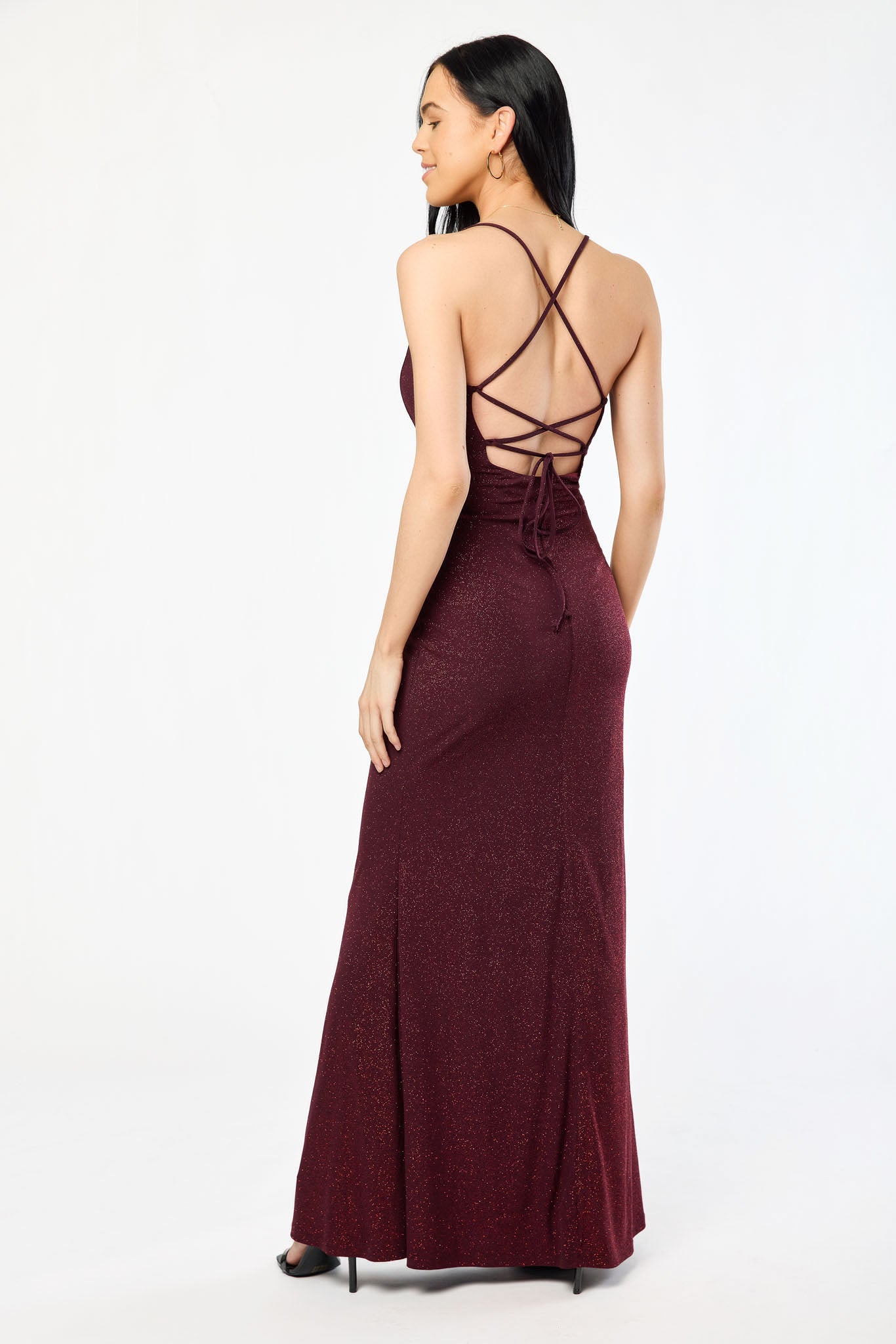 Lace-Up Back Glitter Mermaid Dress