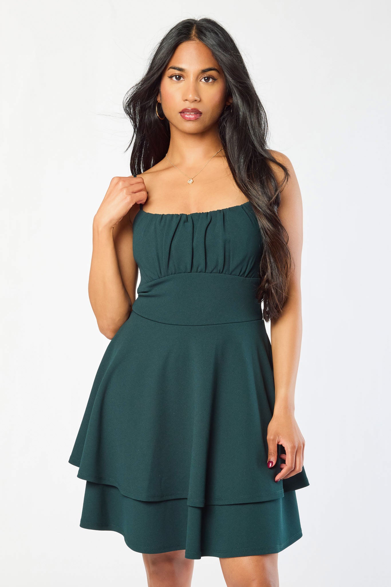 Stretch Crepe Spaghetti-Strap Skater Dress