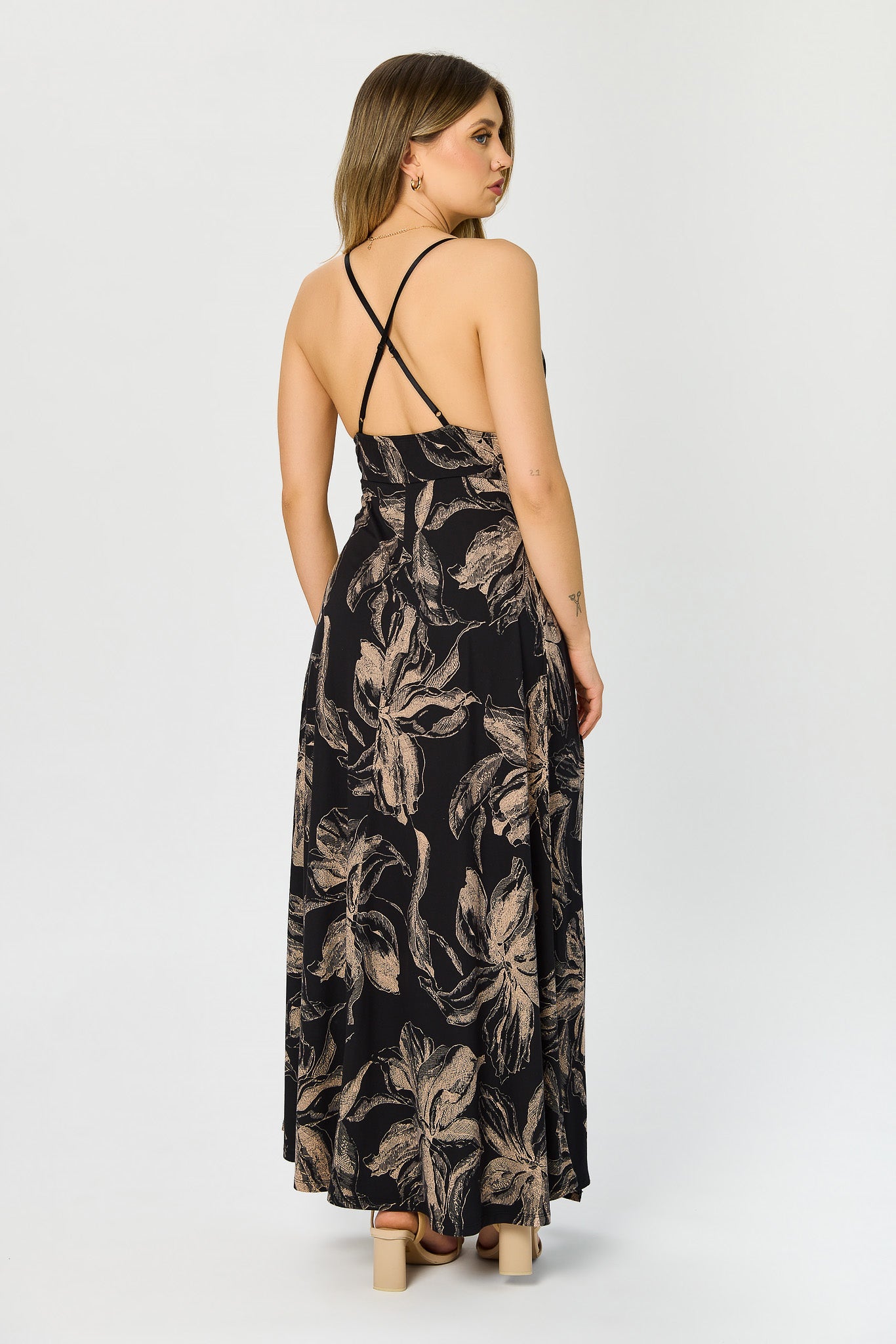 Large Floral Brushed DTY Side-Slit Maxi Dress