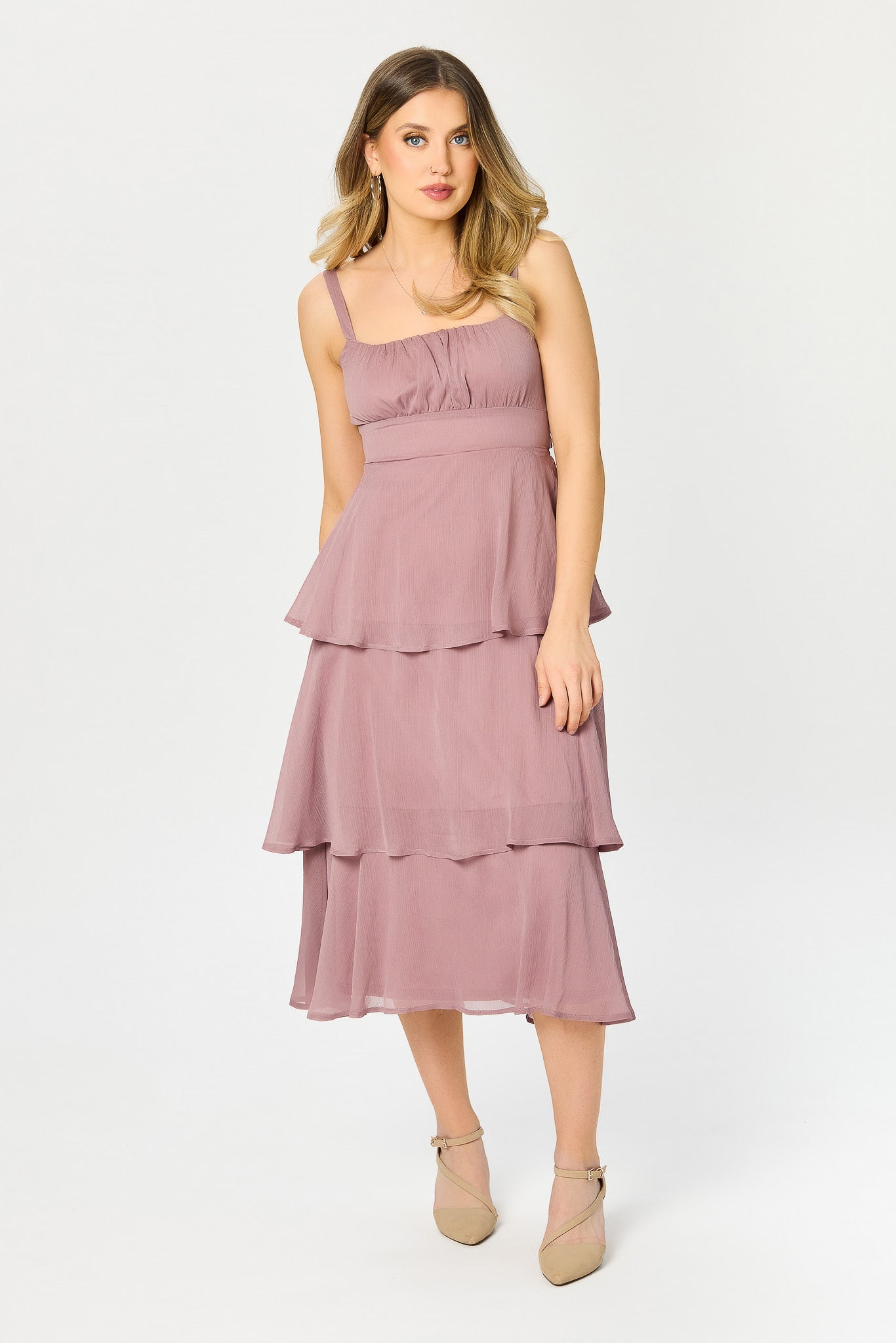 Multi-Layered Midi Dress with Tie-Back