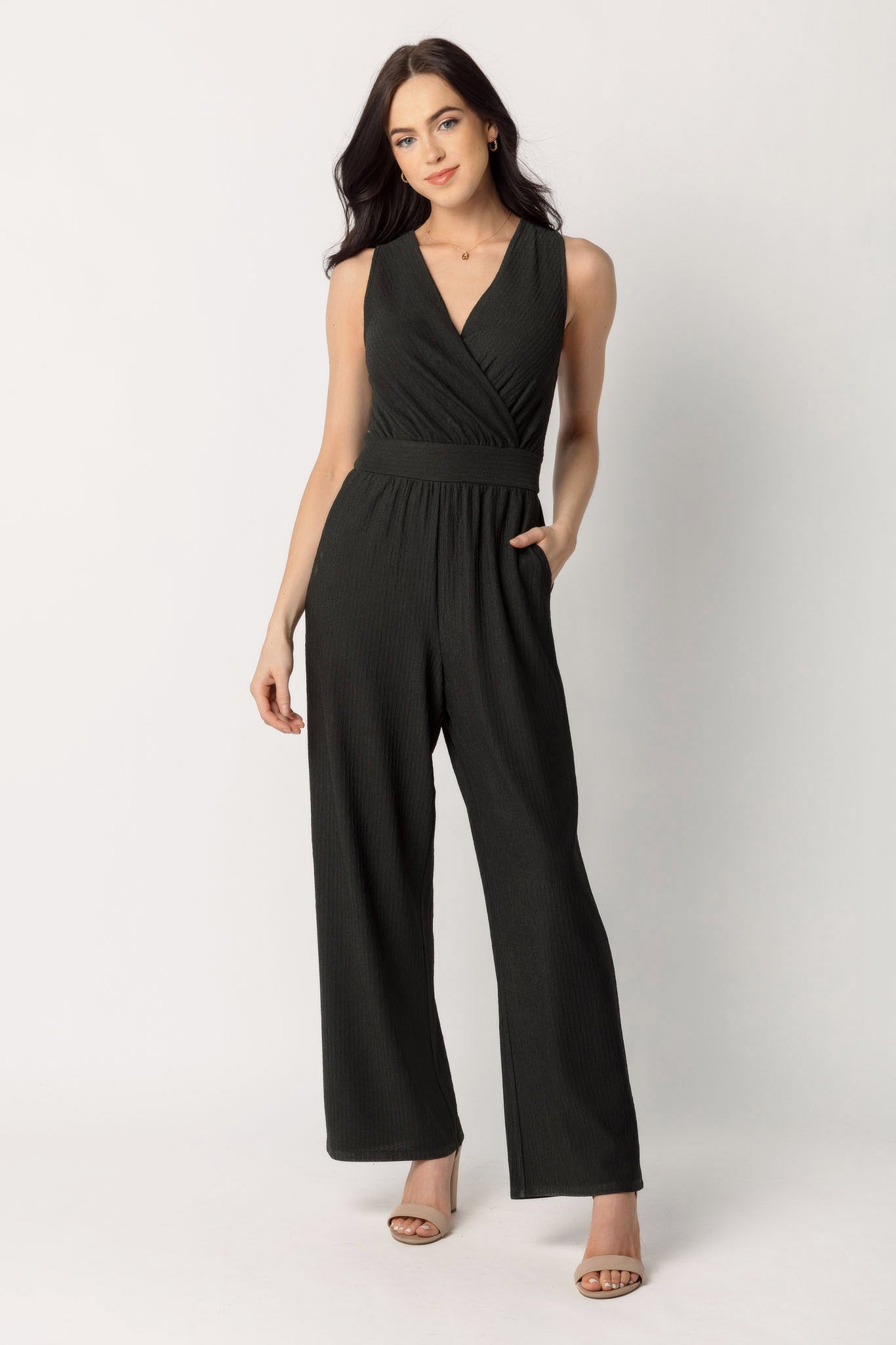 Textured Sleeveless Crossover Jumpsuit