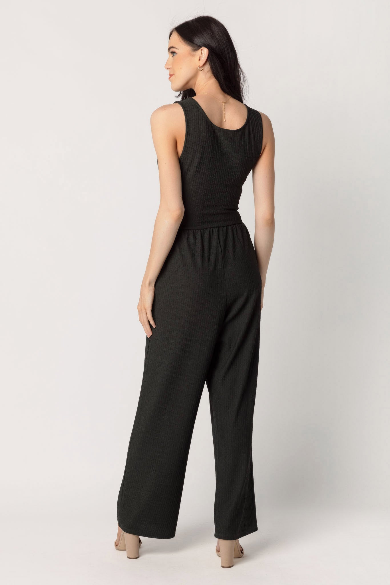 Textured Sleeveless Crossover Jumpsuit