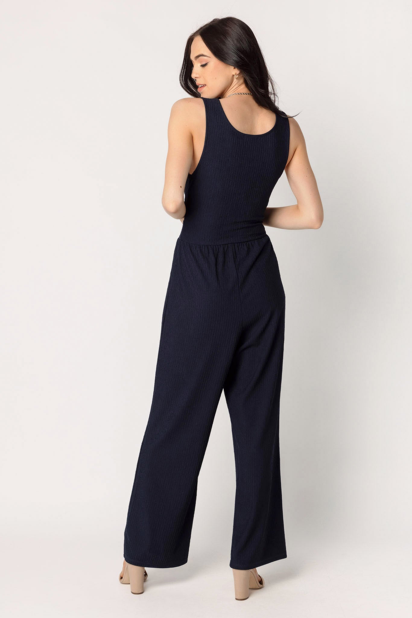 Textured Sleeveless Crossover Jumpsuit