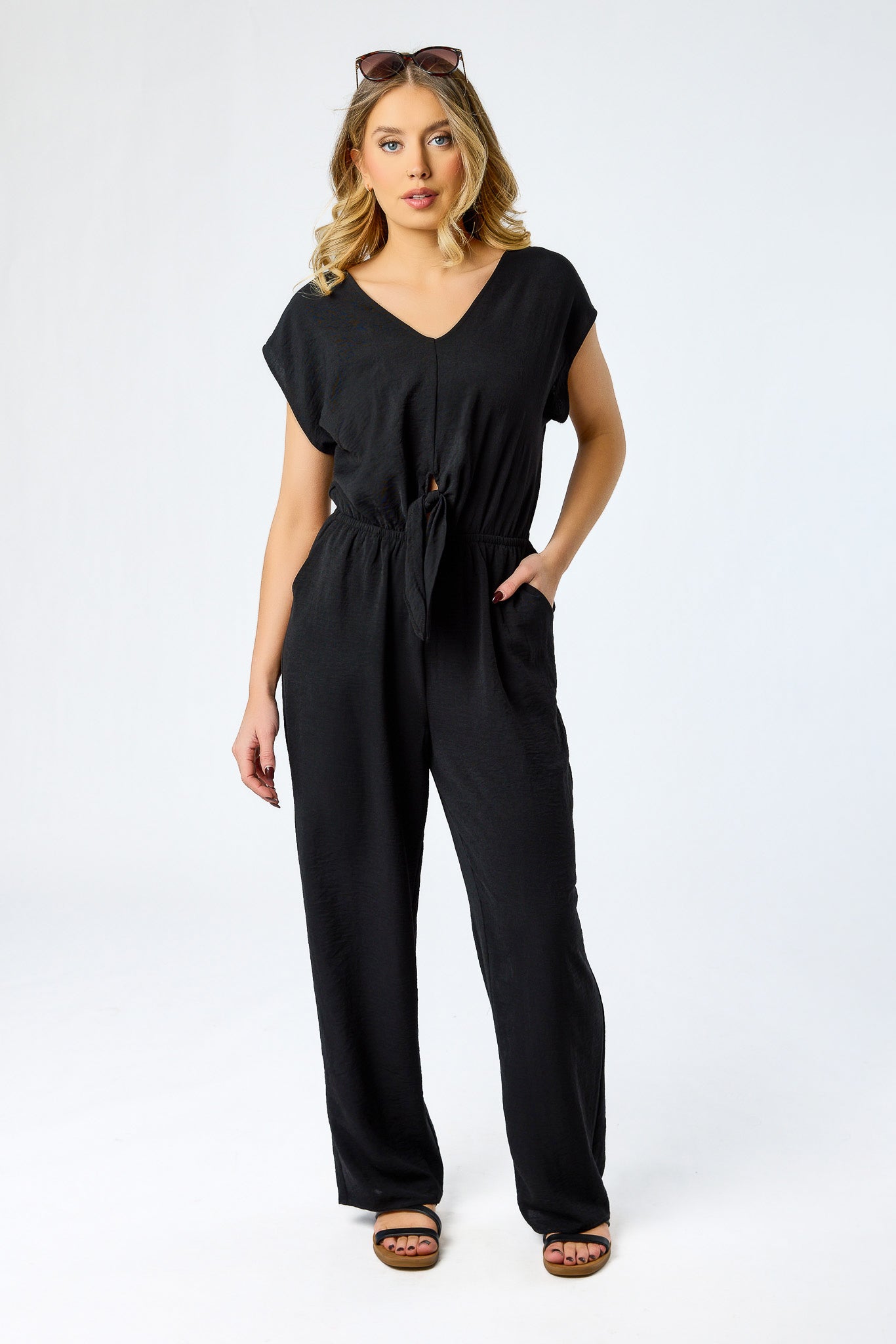 Airflow Dolman Sleeve V-Neck Tie-Front Jumpsuit