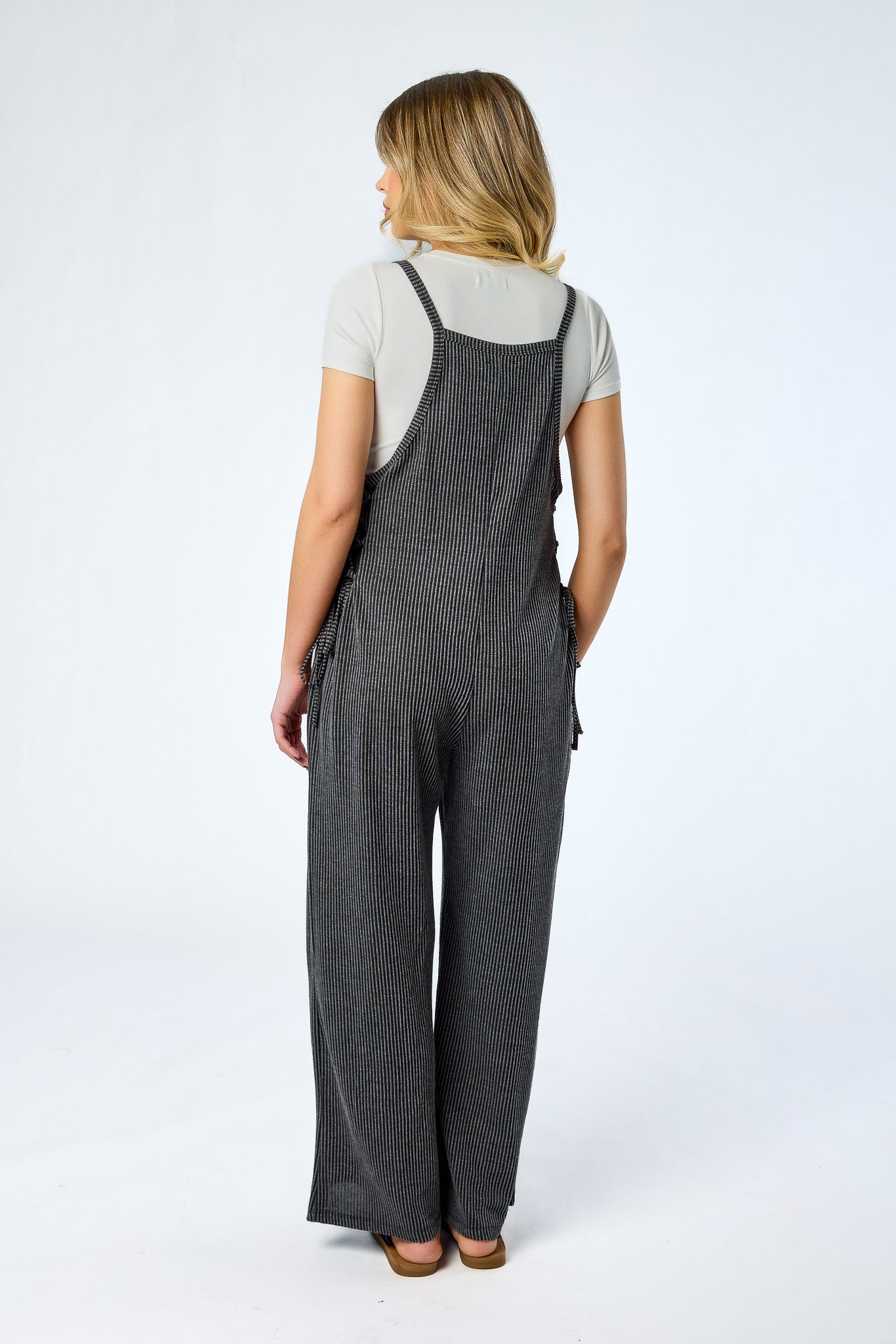 Cozy Rib Wide-Leg Overalls with Lace-up Sides