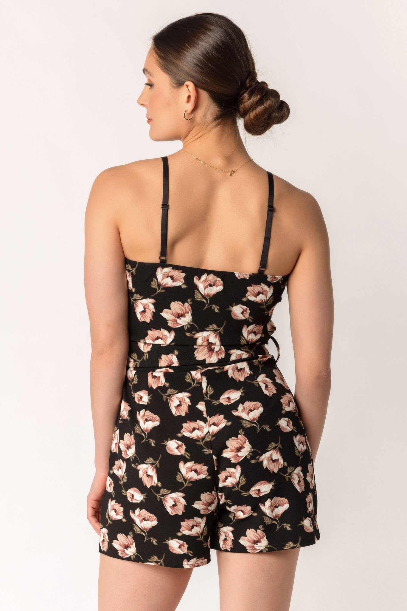 Rose Print Romper with Tie-Belt