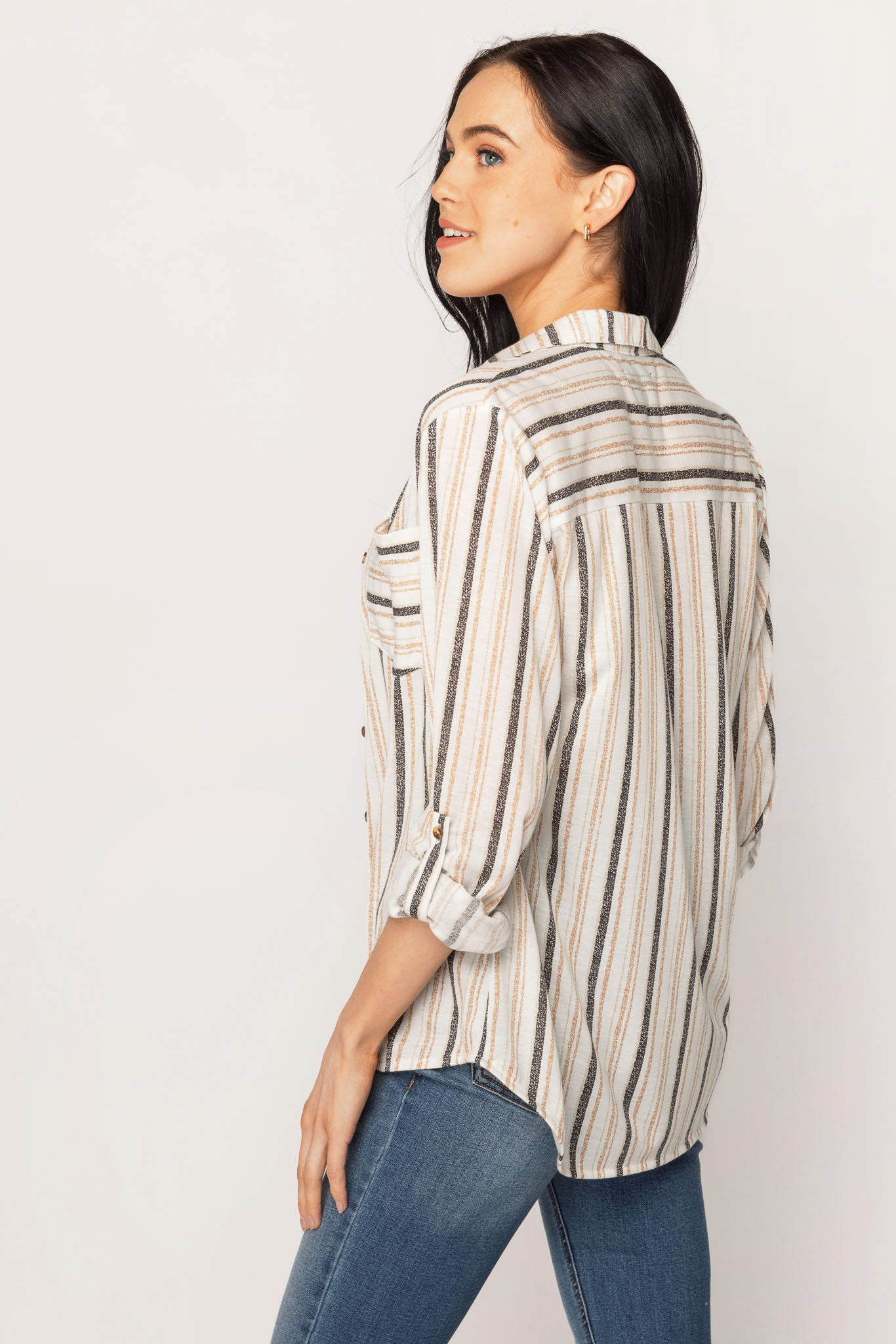Ivory & Beige Stripe Knit Button-Up Shirt
