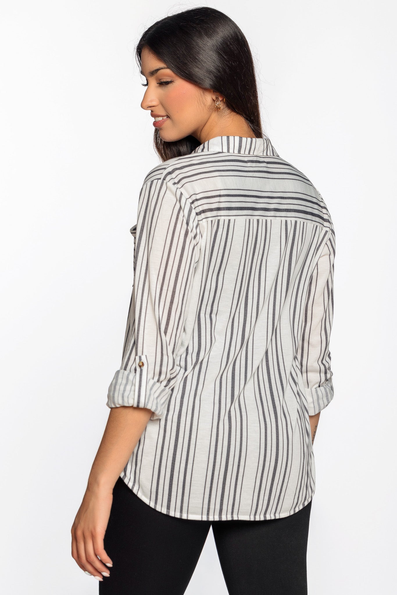 Black & White Stripe Button-Up Shirt