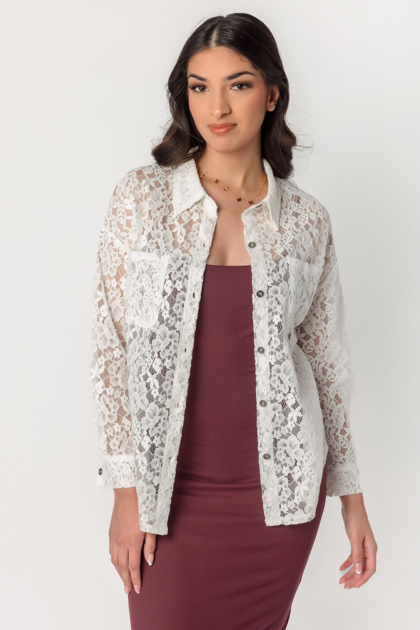 Lace Oversized Shirt with Pockets