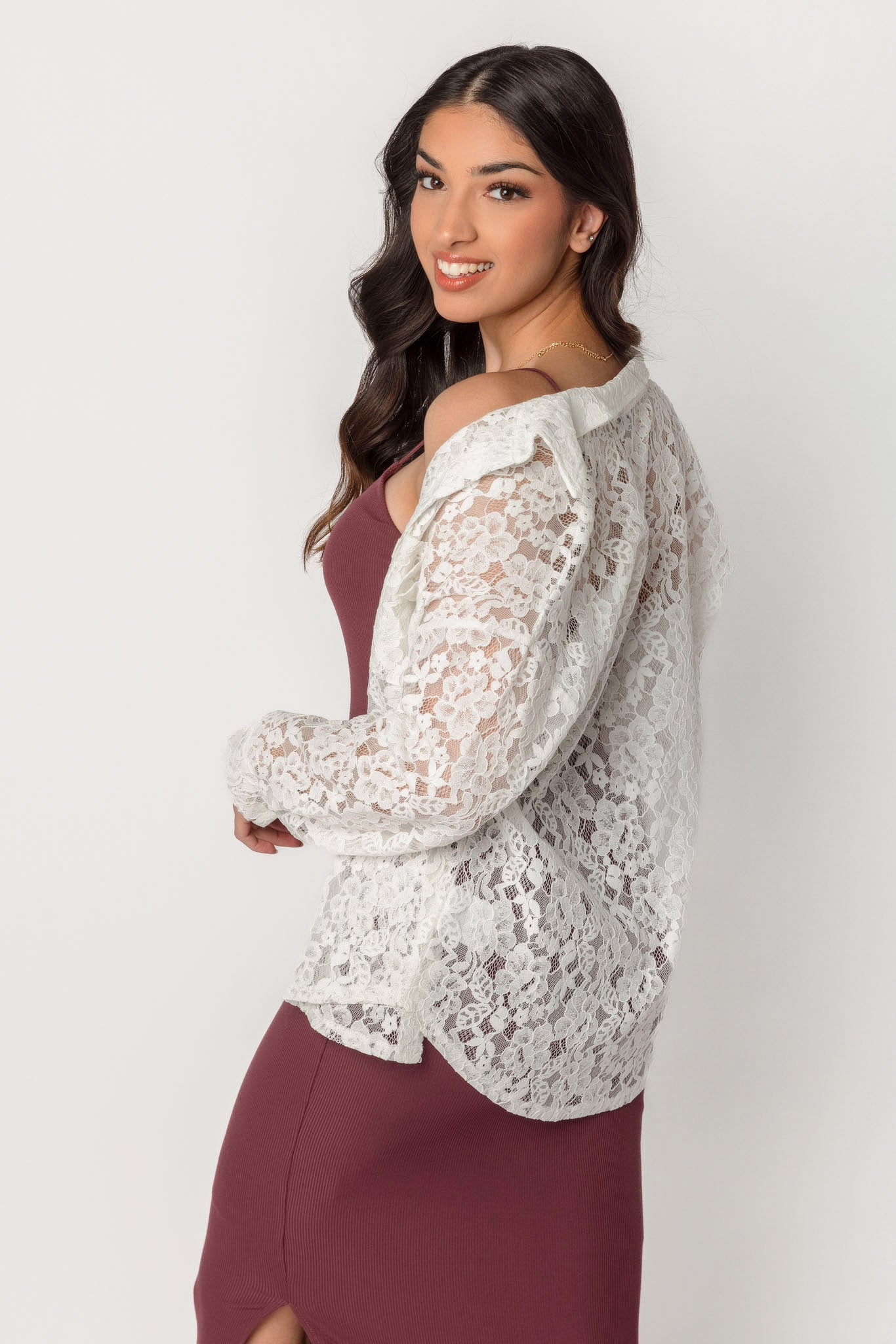Lace Oversized Shirt with Pockets