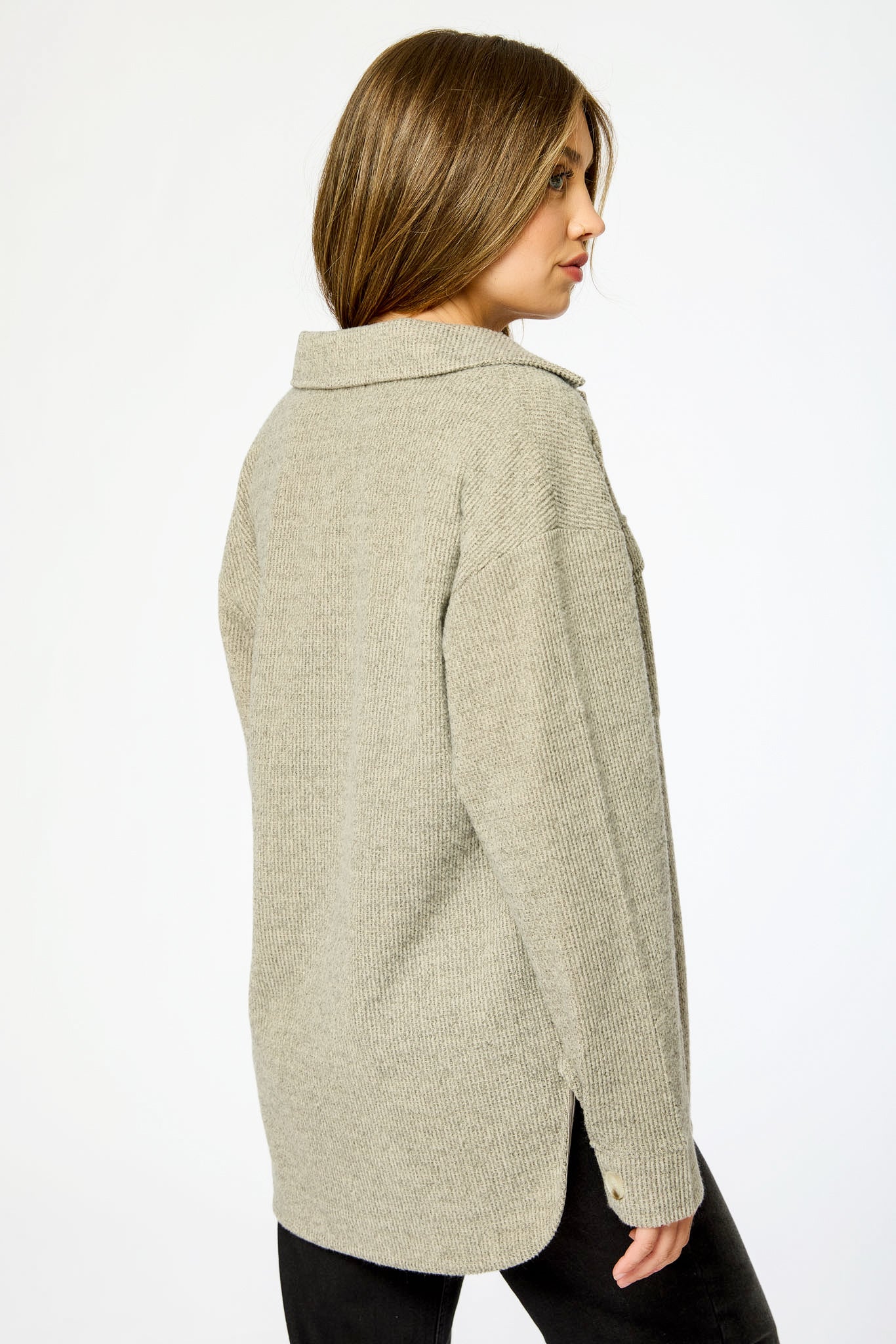 Brushed Waffle Long Sleeve Oversized Shirt