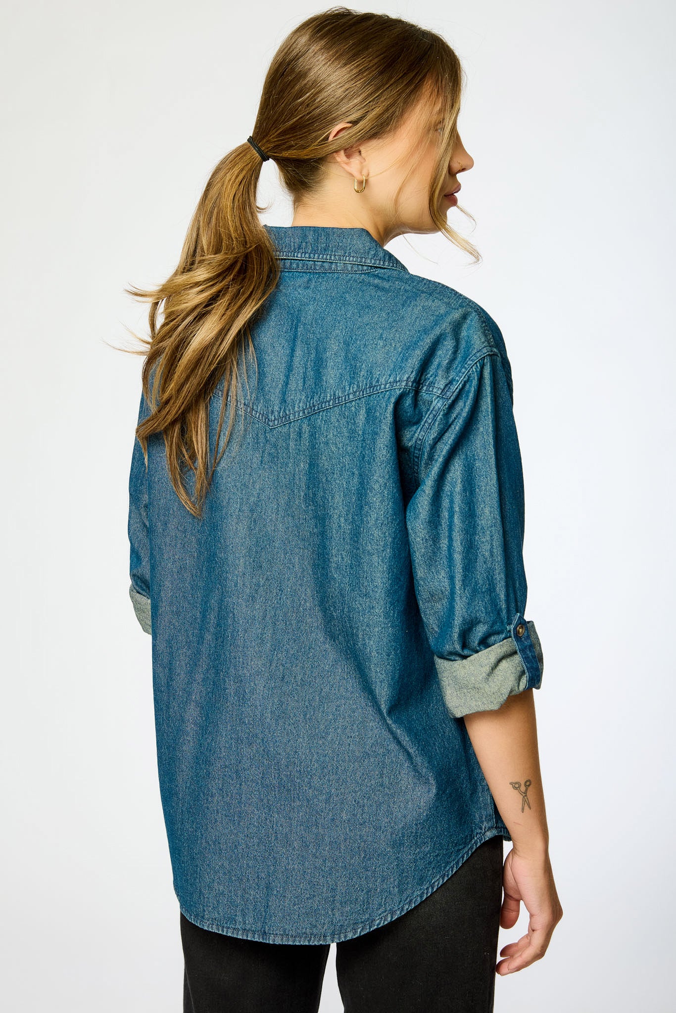 Dark Wash Roll-Up Denim Shirt